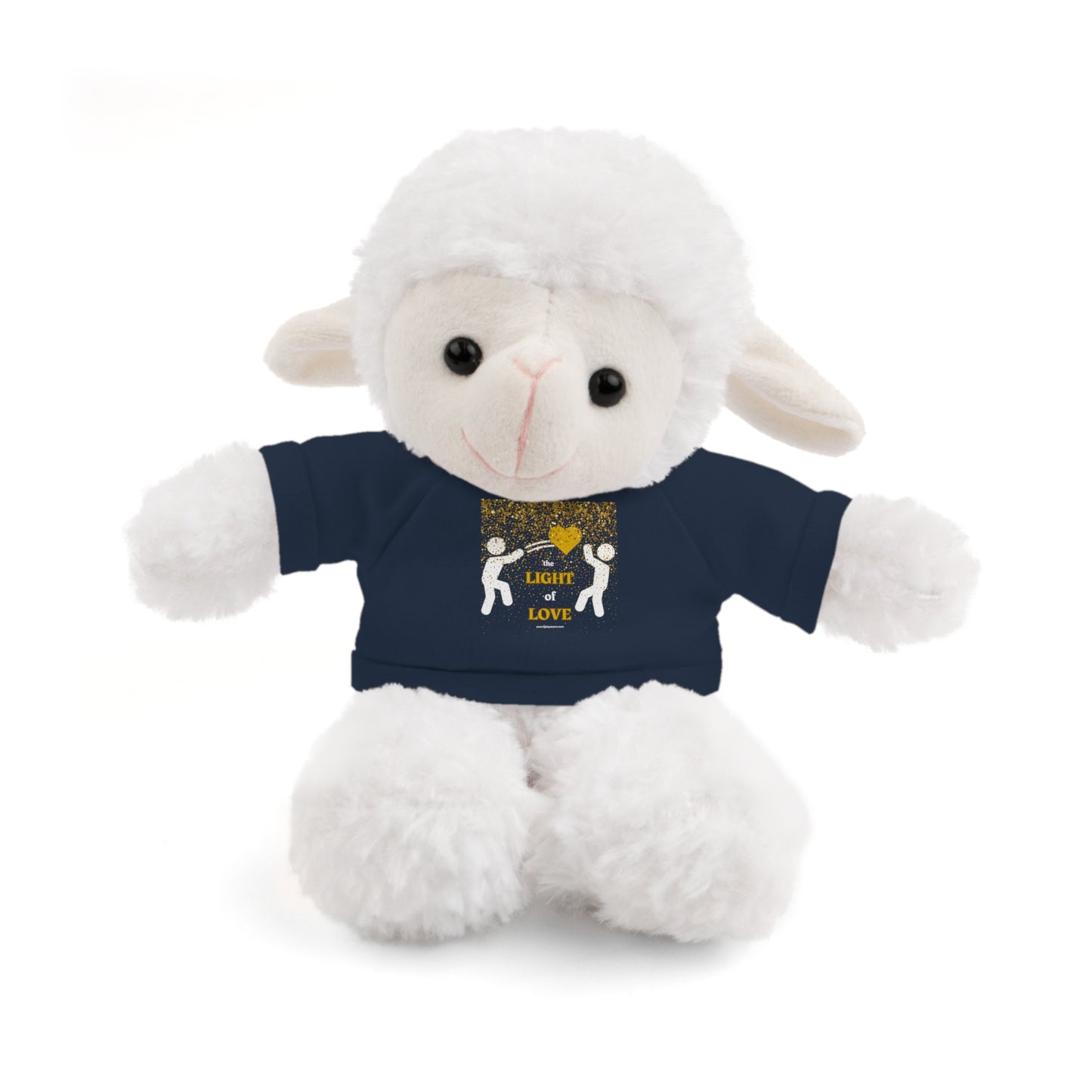 Cool Stuff Stuffies Light of Love Gold Heart stuffed animal wearing a customizable cotton tee, 8 inches tall, perfect for children aged 3 and up.