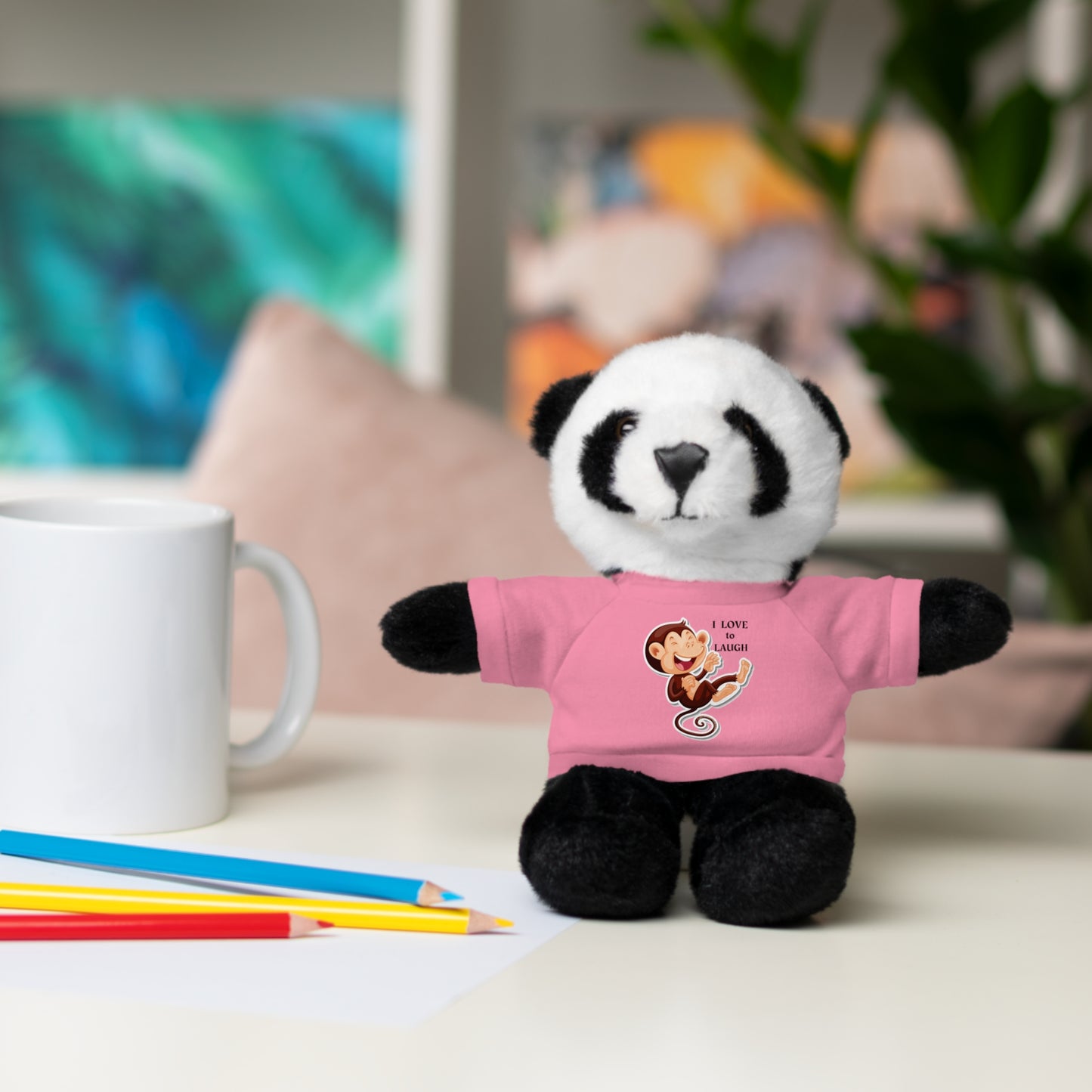 Cool Stuff Stuffies plush toy with a removable 'I Love to Laugh' Monkey T-shirt, 8-inch cuddly animal for kids, safe and machine washable.