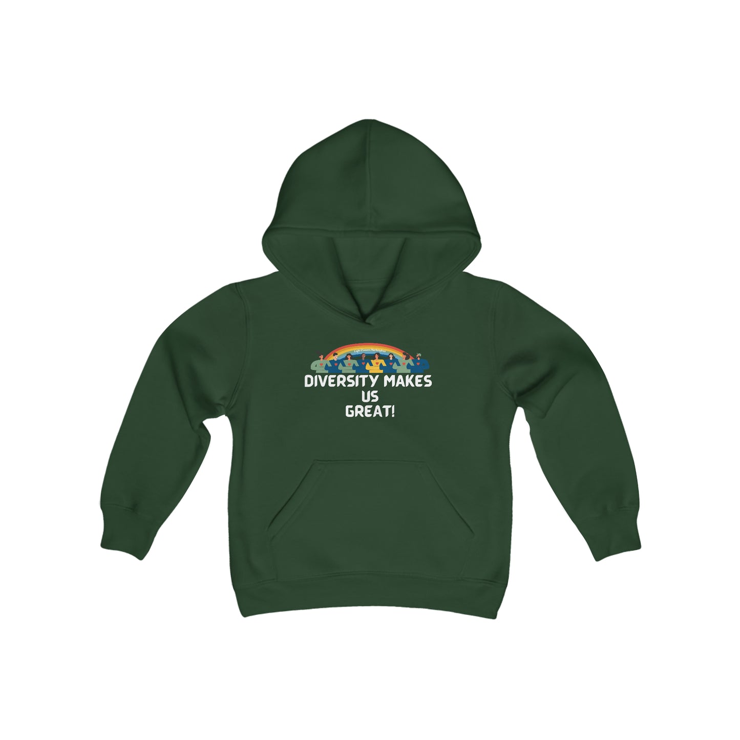 A youth blend hooded sweatshirt featuring a kangaroo pocket and twill taping. Made of soft, preshrunk fleece (50% cotton, 50% polyester) for comfortable wear. Ideal for printing.