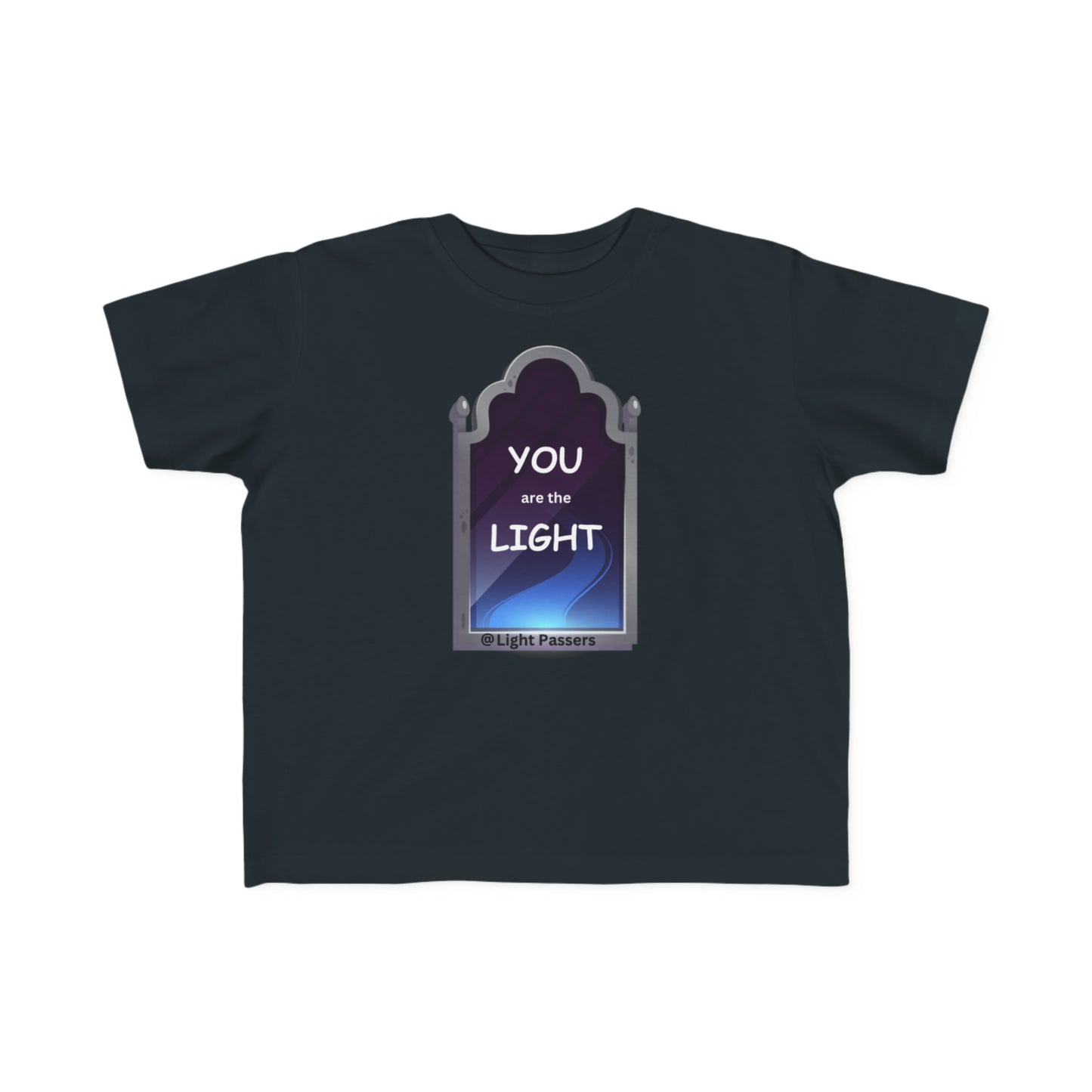 A toddler's tee featuring the You are the Light Mirror design. Soft, durable, 100% combed cotton with a high-quality print. Classic fit, tear-away label, and true-to-size fit.
