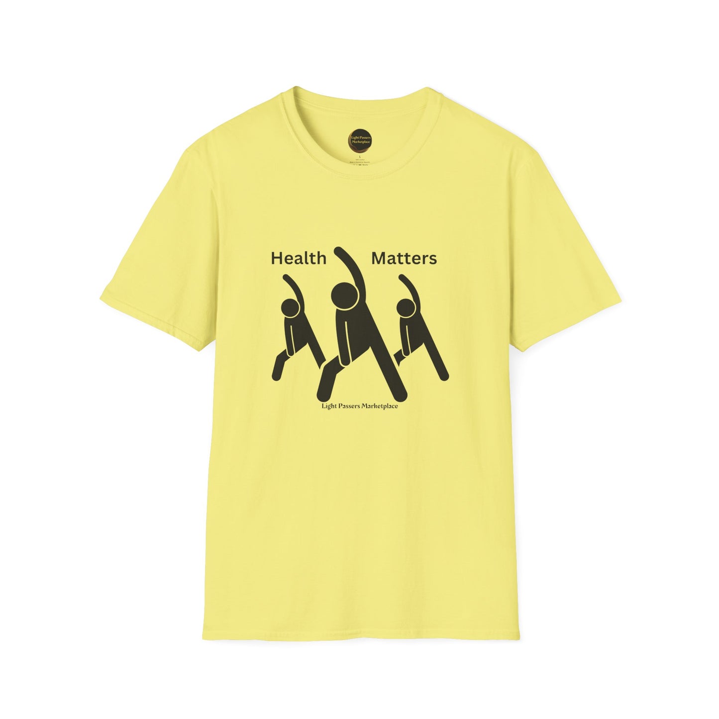 A yellow unisex t-shirt with black and white images, made of soft 100% ring-spun cotton. Features twill tape shoulders, no side seams, and ribbed collar. Ethically sourced and Oeko-Tex certified.