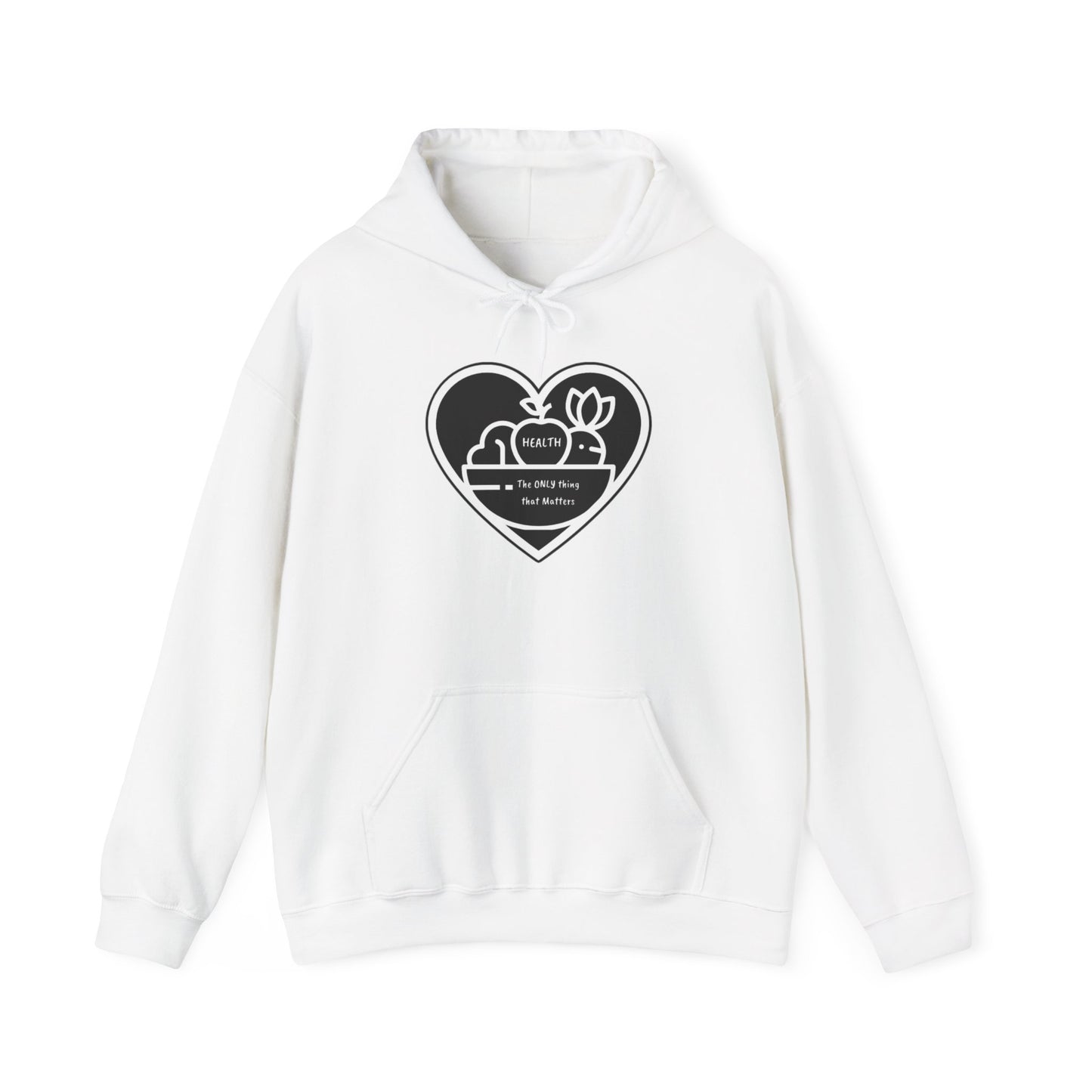 Health Happy Foods Fruit Basket Adult Unisex Hoodie features a heart with a flower, fruit, and bird, offering softness and warmth for cold days.