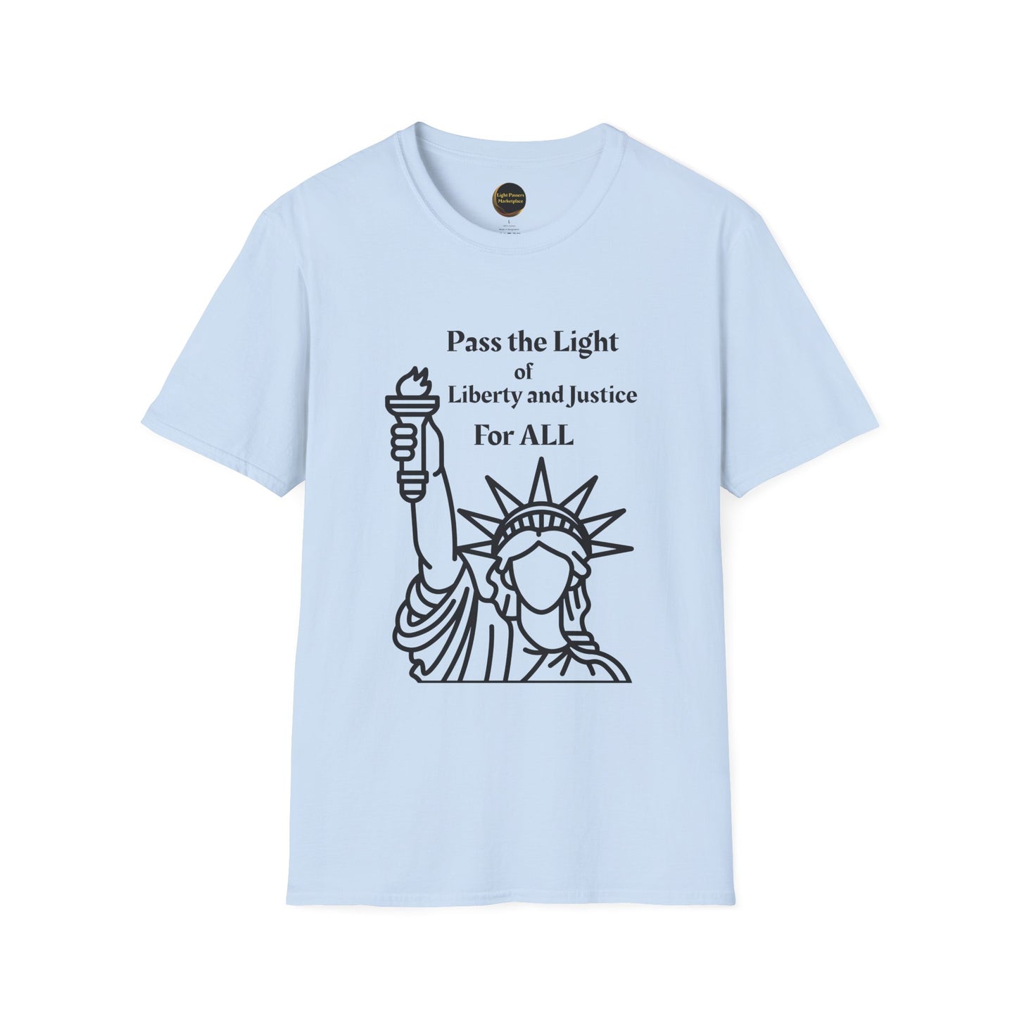 Unisex Softstyle T-Shirt featuring Pass the Light design, embodying liberty and justice. Ideal for activists, made from lightweight, durable, ethically sourced cotton.