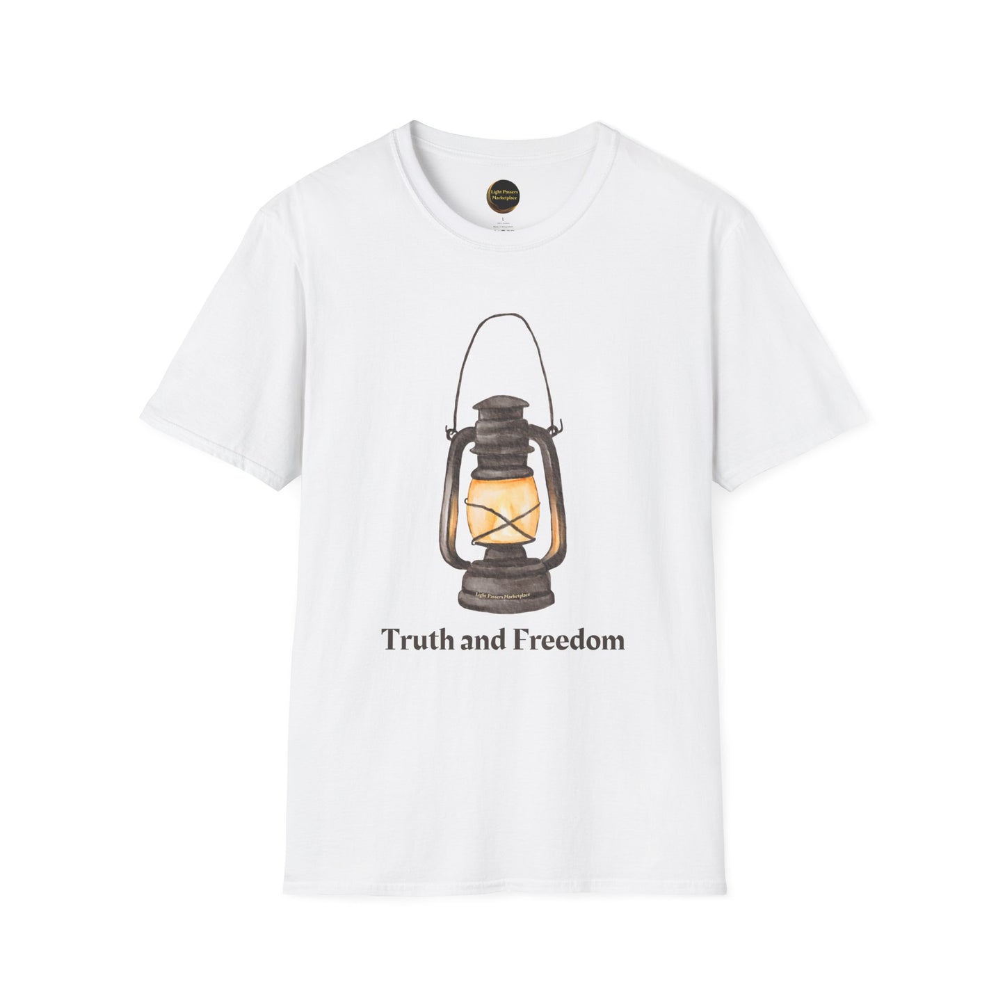 The Light 'Truth and Freedom' Lantern Adult Unisex T-shirt featuring a vintage lantern design, perfect for expressing individuality and style.