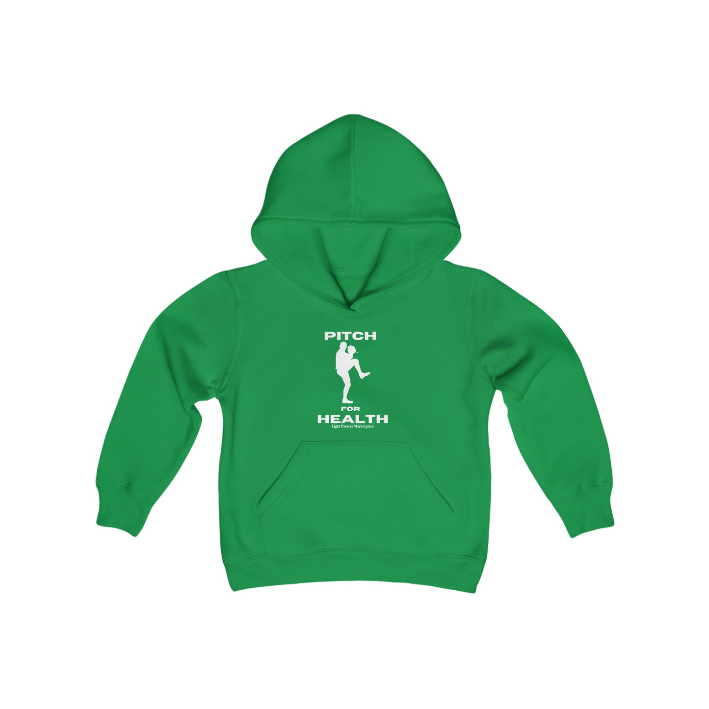 Youth blend hooded sweatshirt with kangaroo pocket, twill taping, and soft fleece. 50% cotton, 50% polyester for reduced lint buildup. Ideal for printing.