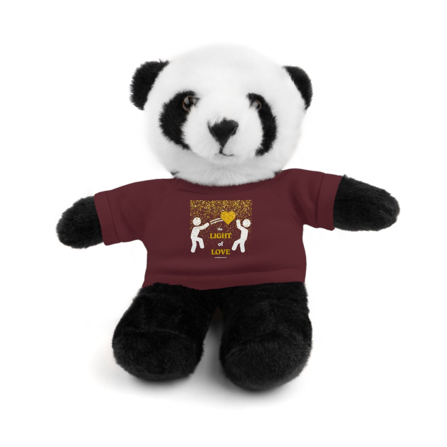 Stuffed panda wearing a customizable shirt, part of Cool Stuff Stuffies Light of Love collection, 8 inches tall with polyester stuffing, ideal for ages 3+.
