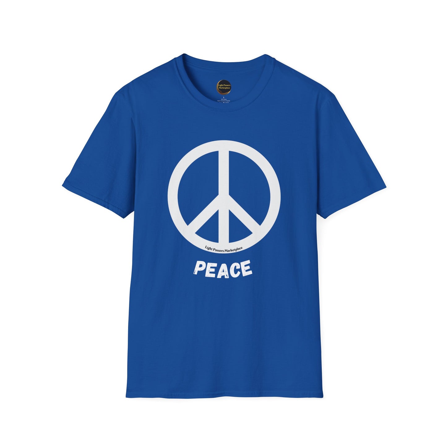 Unisex t-shirt featuring a peace symbol, crafted from soft, durable 100% ring-spun cotton, offering comfort and versatility for casual wear.
