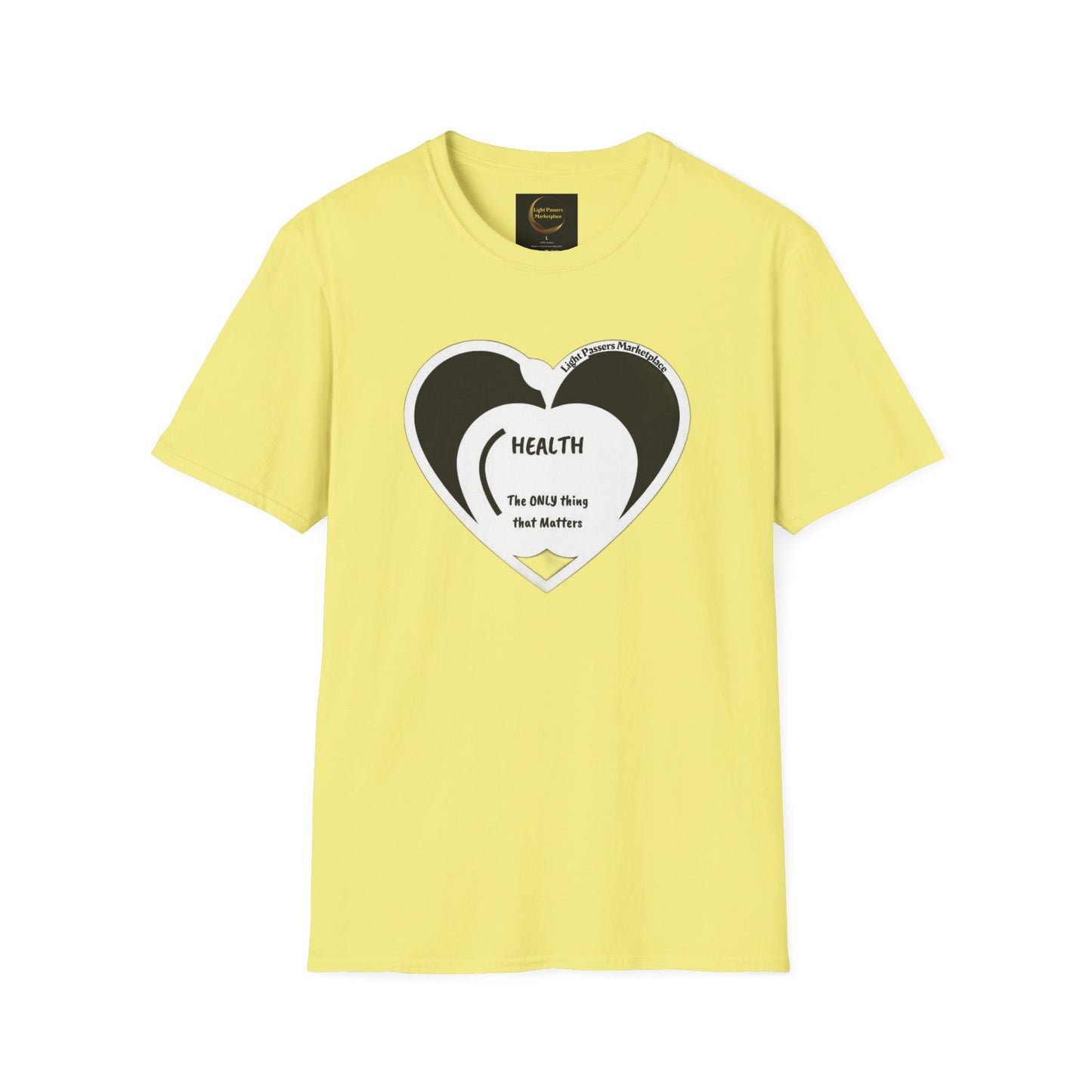 Health Happy Food Apple Adult Unisex T-Shirt featuring a heart design, made from soft 100% ring-spun cotton, offering casual comfort and durability.
