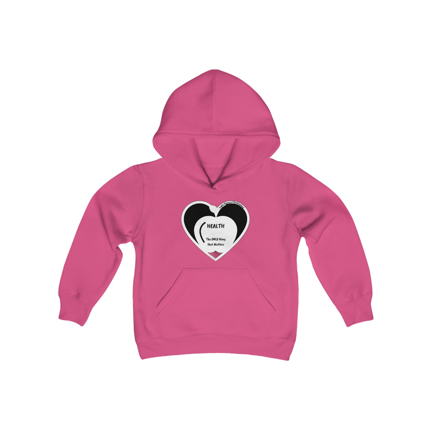 Youth blend hooded sweatshirt with kangaroo pocket, 50% cotton 50% polyester. Ultra-soft fleece, preshrunk, twill taping neck reinforcement. Ideal for printing, regular fit, sewn-in label.