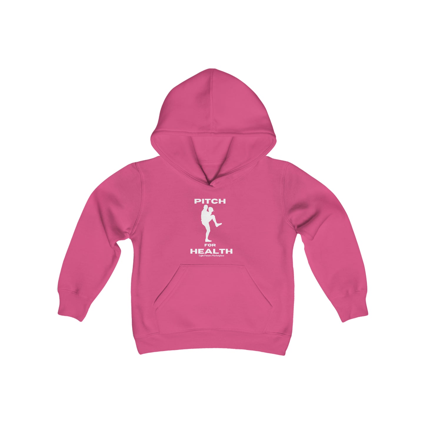 Youth blend hooded sweatshirt with kangaroo pocket, twill taping, and soft fleece fabric. Ideal for printing, 50% cotton 50% polyester blend, preshrunk, and reduced lint.