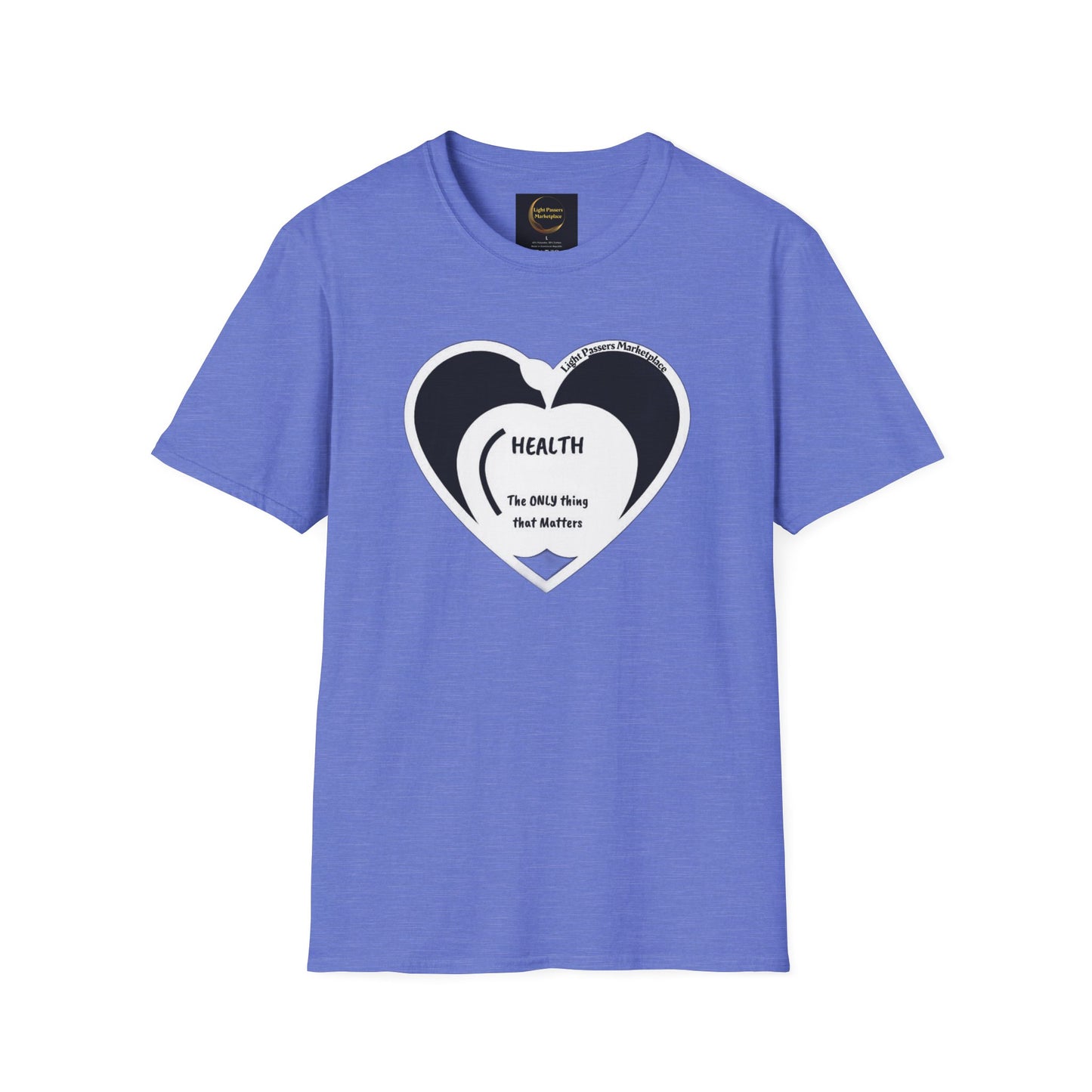 Health Happy Food Apple Adult Unisex T-Shirt features a heart design on a soft, durable, 100% ring-spun cotton fabric, with a classic crew neckline.