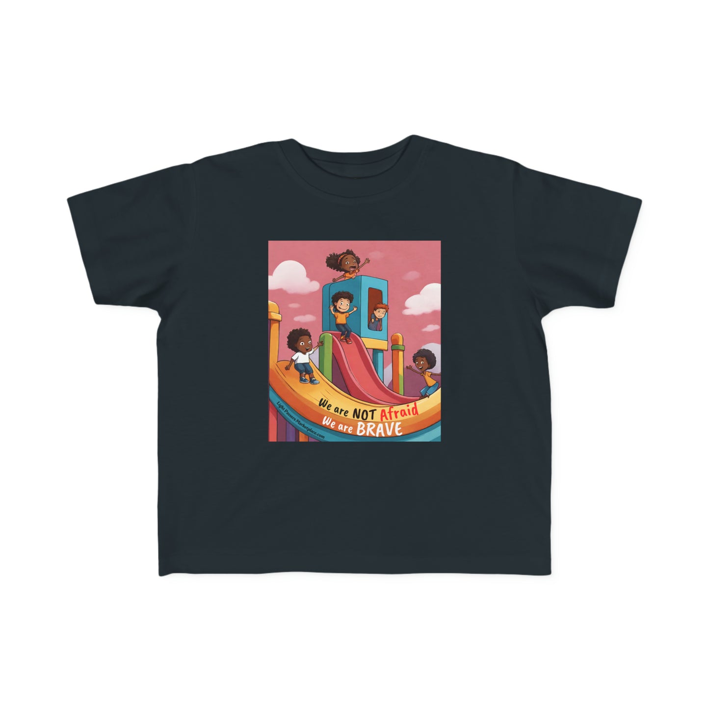 A tee for toddlers featuring cartoon characters, perfect for sensitive skin. Made of 100% combed cotton, light fabric, durable print, tear-away label, and a classic fit.