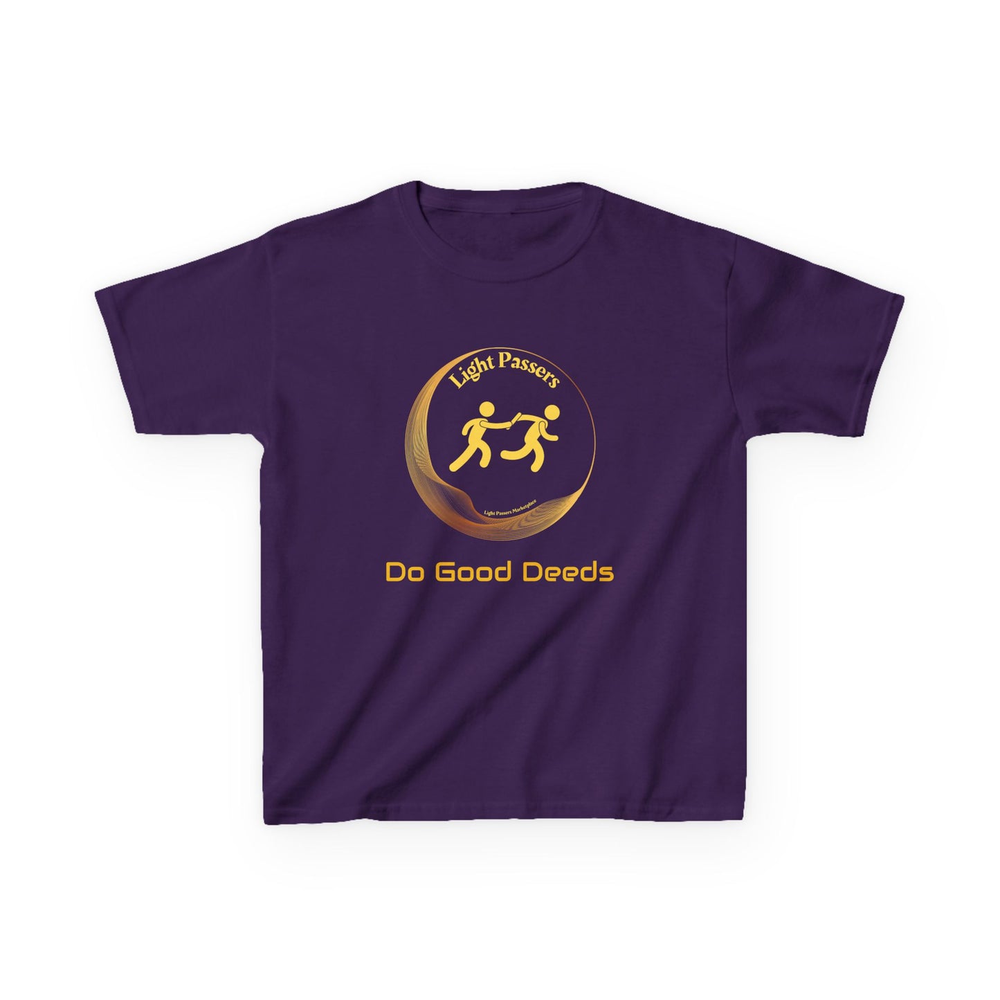 Youth T-Shirt featuring Pass the Light Relay Logo and Do Good Deeds Message, perfect for children spreading positivity; made from 100% soft US cotton.