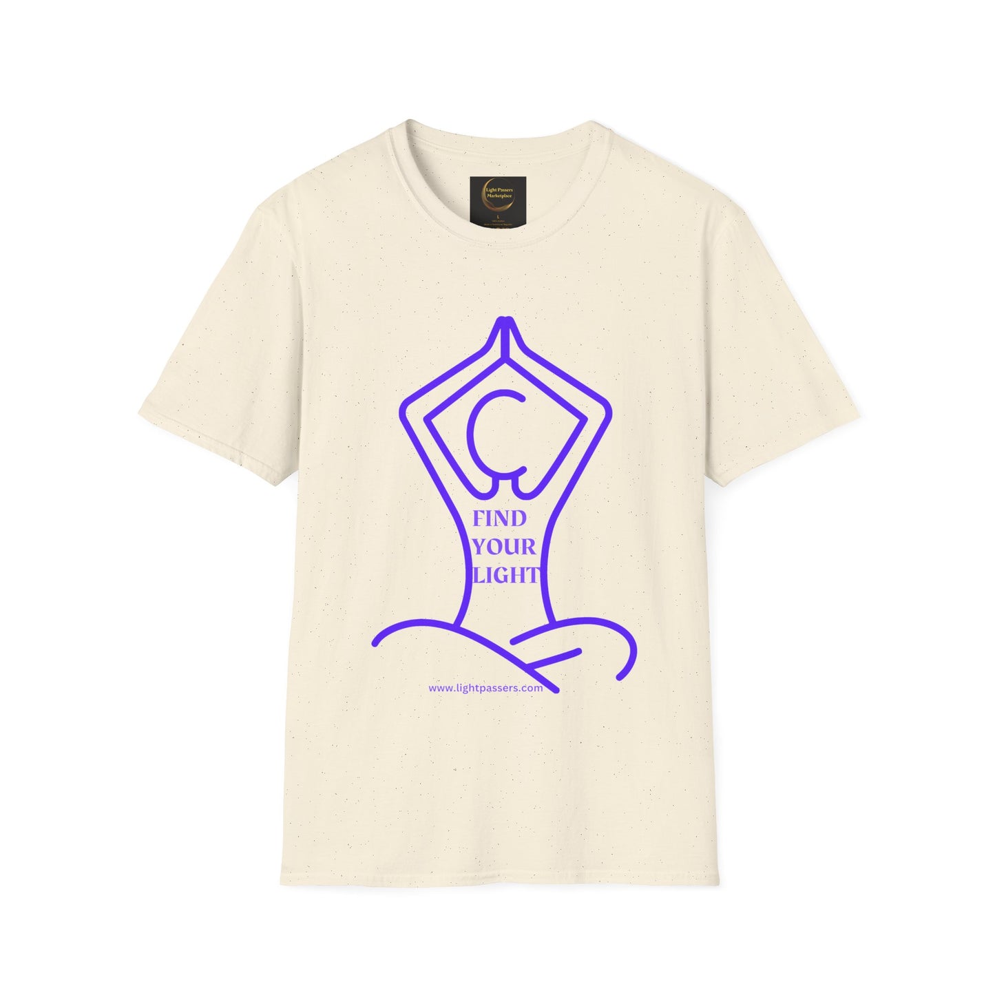 Health The Light Yoga Find Your Light Adult Unisex T-shirt featuring purple graphics and a calming design, ideal for yoga and meditation enthusiasts seeking peace and relaxation.