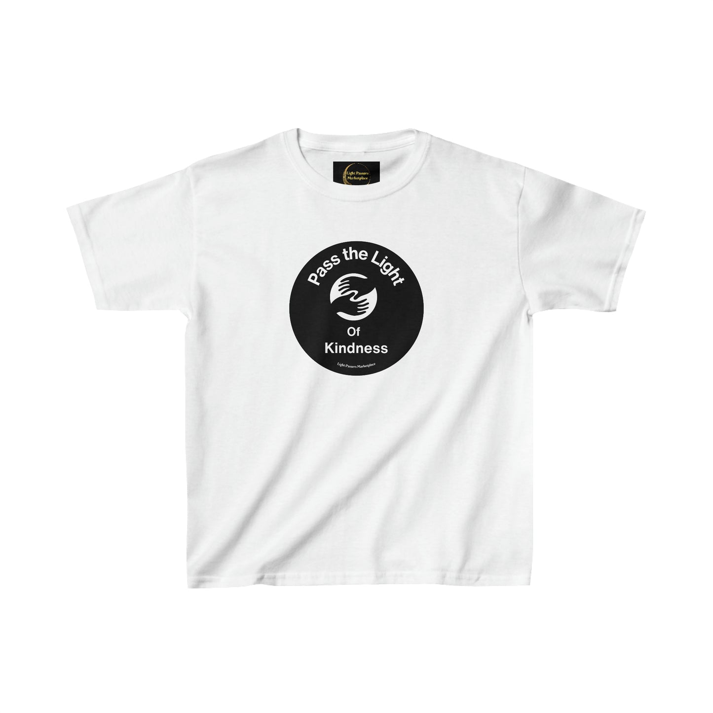 Youth t-shirt featuring a black circle logo with white text, ideal for everyday wear. Made of 100% cotton, with twill tape shoulders for durability and ribbed collar for curl resistance. Classic fit, tear-away label, no side seams.