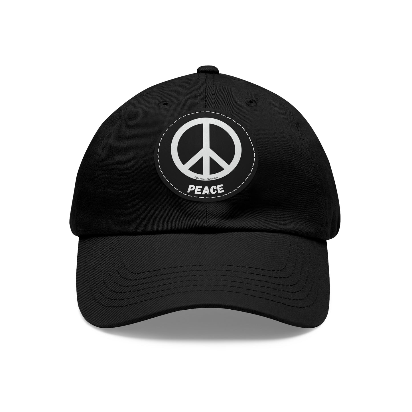 Unisex Hat with Leather Patch featuring a peace symbol, crafted from bio-washed chino twill, low-profile, unstructured six-panel design with a pre-curved bill.