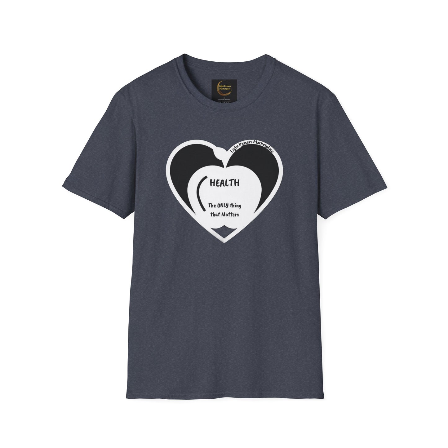 Health Happy Food Apple Adult Unisex T-Shirt featuring a heart design, showcasing soft cotton material and a classic fit for versatile style and comfort.