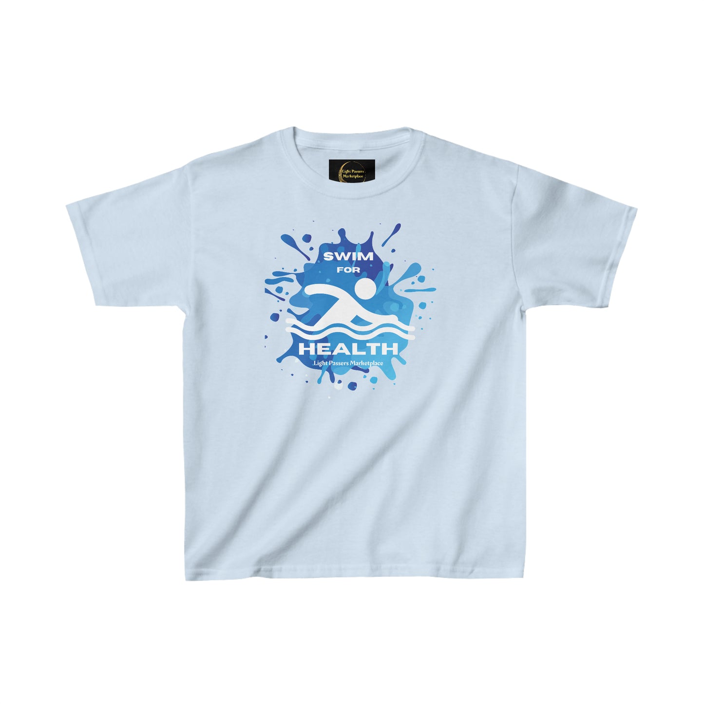 Youth t-shirt featuring a logo on a blue background. Made of 100% cotton for solid colors, with twill tape shoulders for durability and a curl-resistant collar. Ethically sourced US cotton.