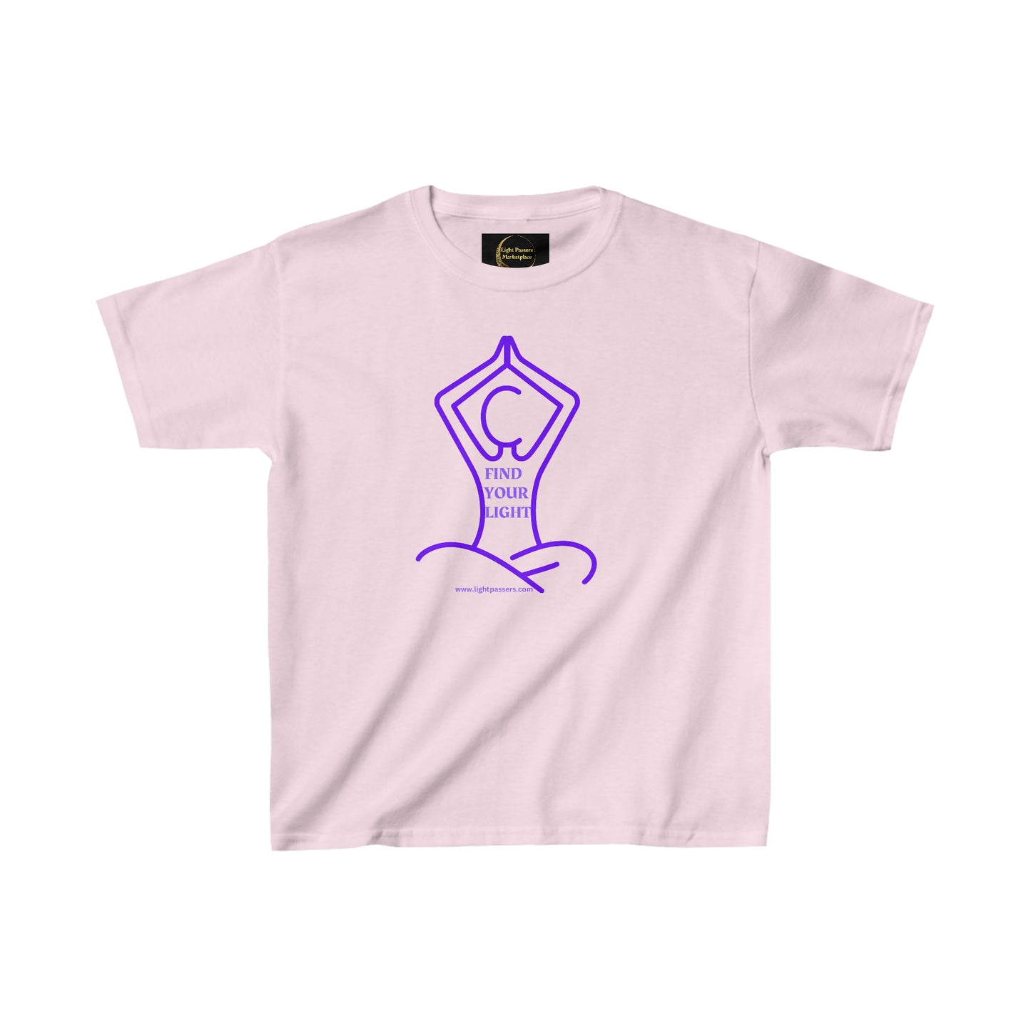 Youth t-shirt featuring a person in a yoga pose, made from 100% cotton for solid colors, with twill tape shoulders for durability and ribbed collar for curl resistance. Ethically sourced and Oeko-Tex certified.