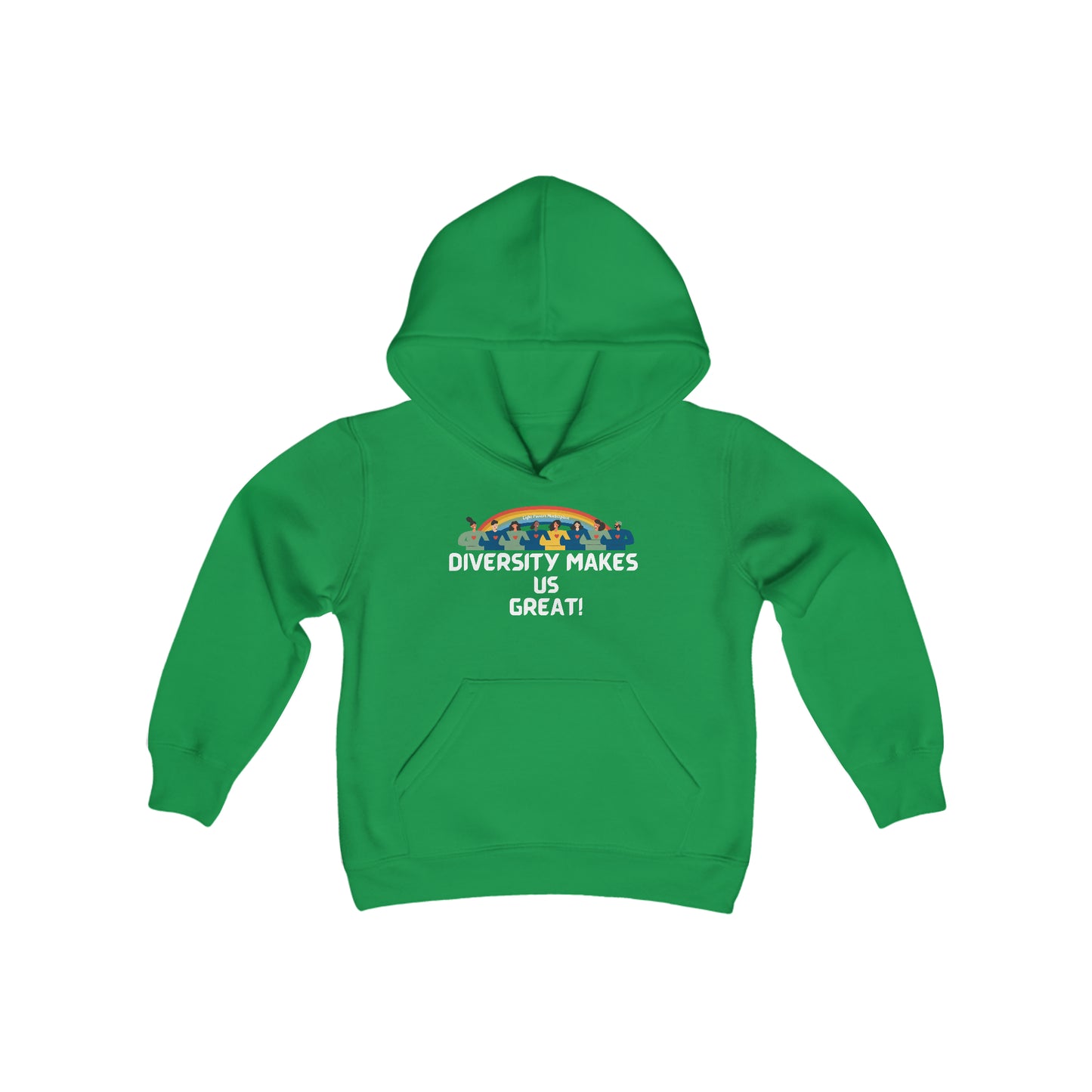 Youth blend hooded sweatshirt with kangaroo pocket, twill taping, 50% cotton 50% polyester, 7.75 oz fabric weight, preshrunk fleece for comfort.