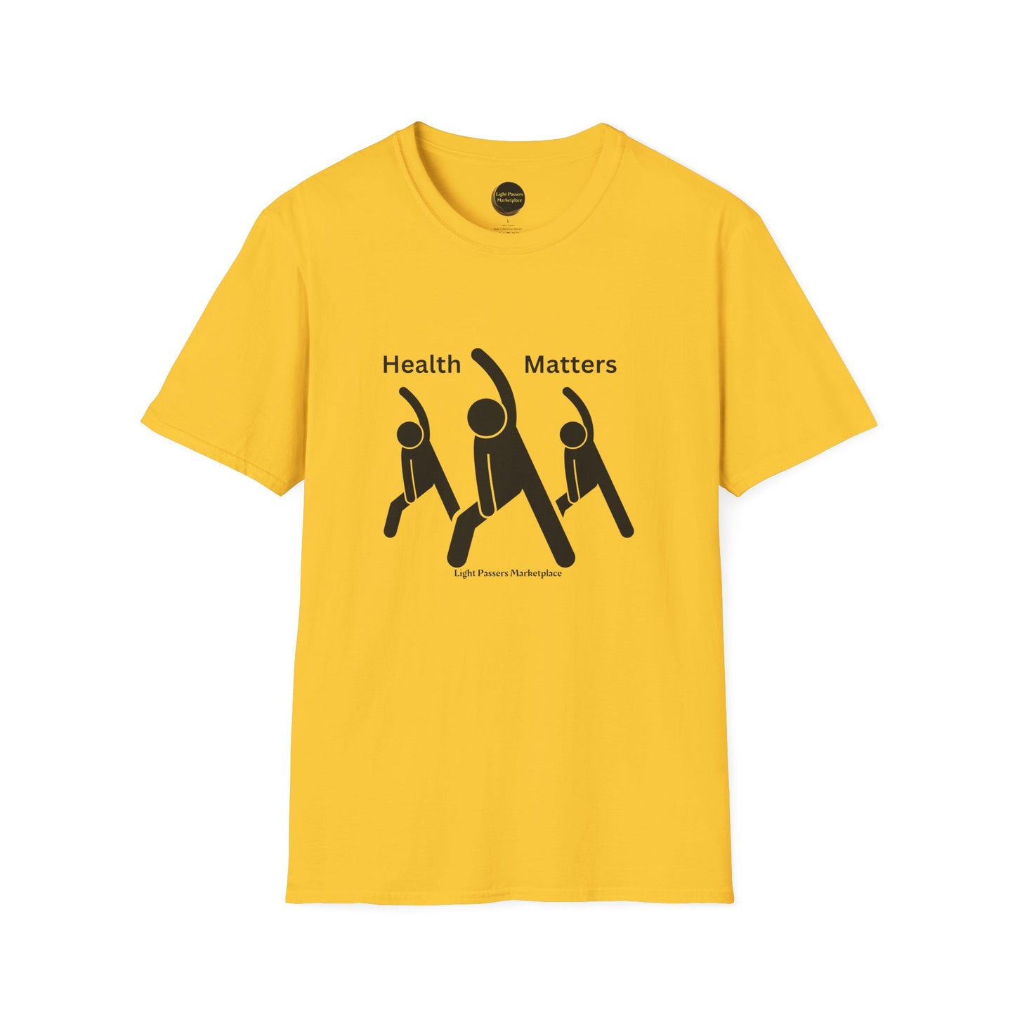 A unisex soft-style t-shirt featuring black and white images of people, made from 100% ring-spun cotton. No side seams, ribbed collar, twill tape shoulders for durability. Certified by Oeko-Tex for safety.