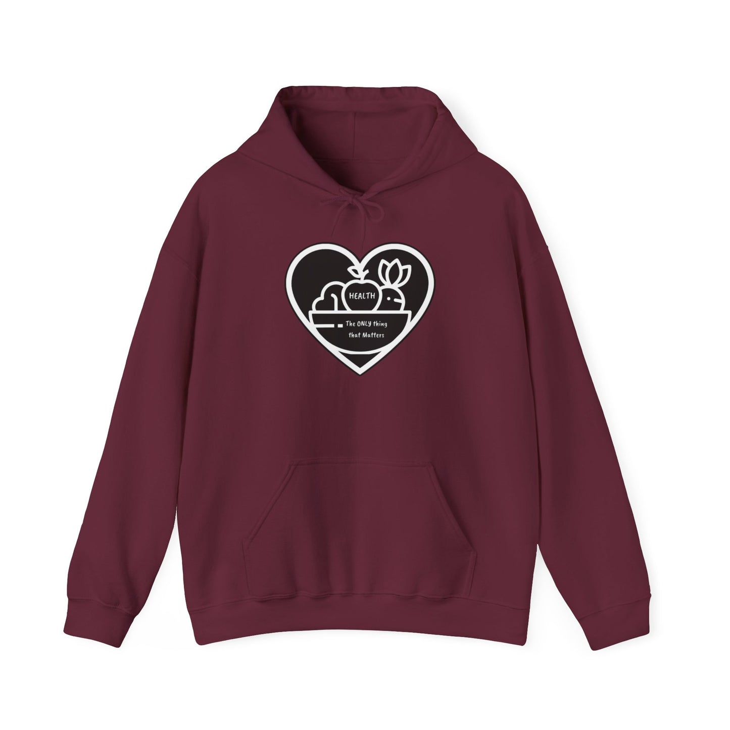 Warm Adult Unisex Hoodie Sweatshirt in Maroon. Image of a Fruit Basket wear and share the message of eating healthily. Find in the Health Adult Unisex collection.