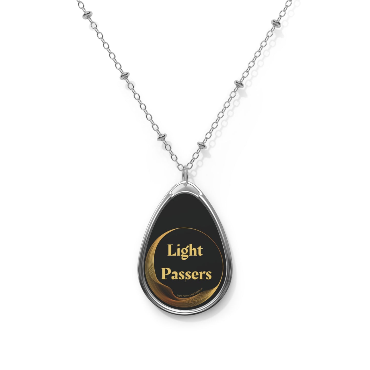Necklace - Light Passers Mission Logo Cool Stuff Accessories features a black and gold pendant, symbolizing hope and unity with a zinc alloy chain and lobster clasp.