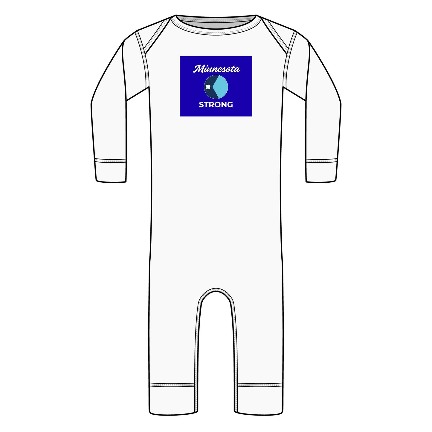 Love and Peace The Light Minnesota Strong Infant Bodysuit features a blue emblem and text, emphasizing warmth and comfort with its ribbed cotton design.