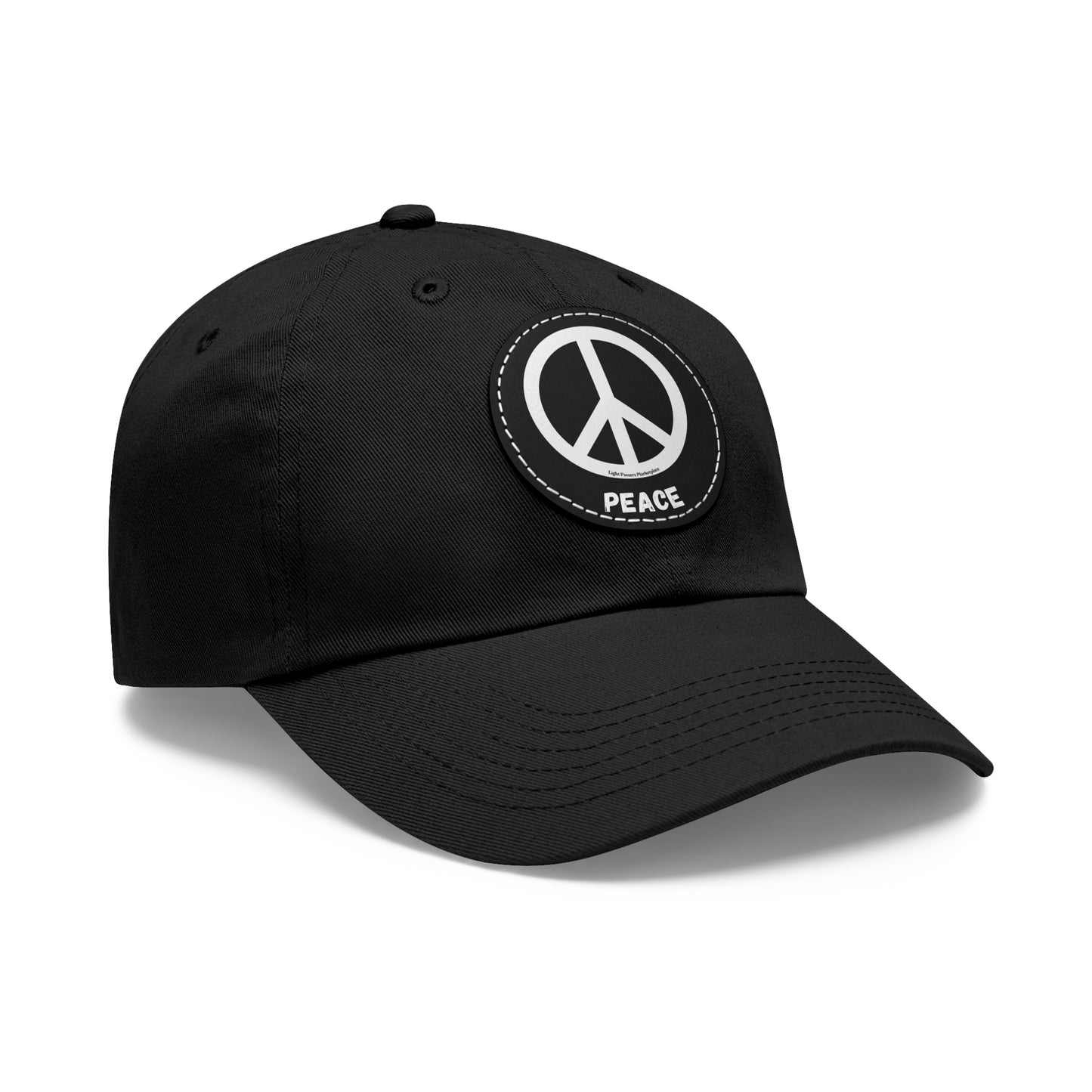Unisex Hat with Leather Patch featuring a Peace Symbol, made of bio-washed chino twill, unstructured six-panel design, perfect for stylish, comfortable wear.