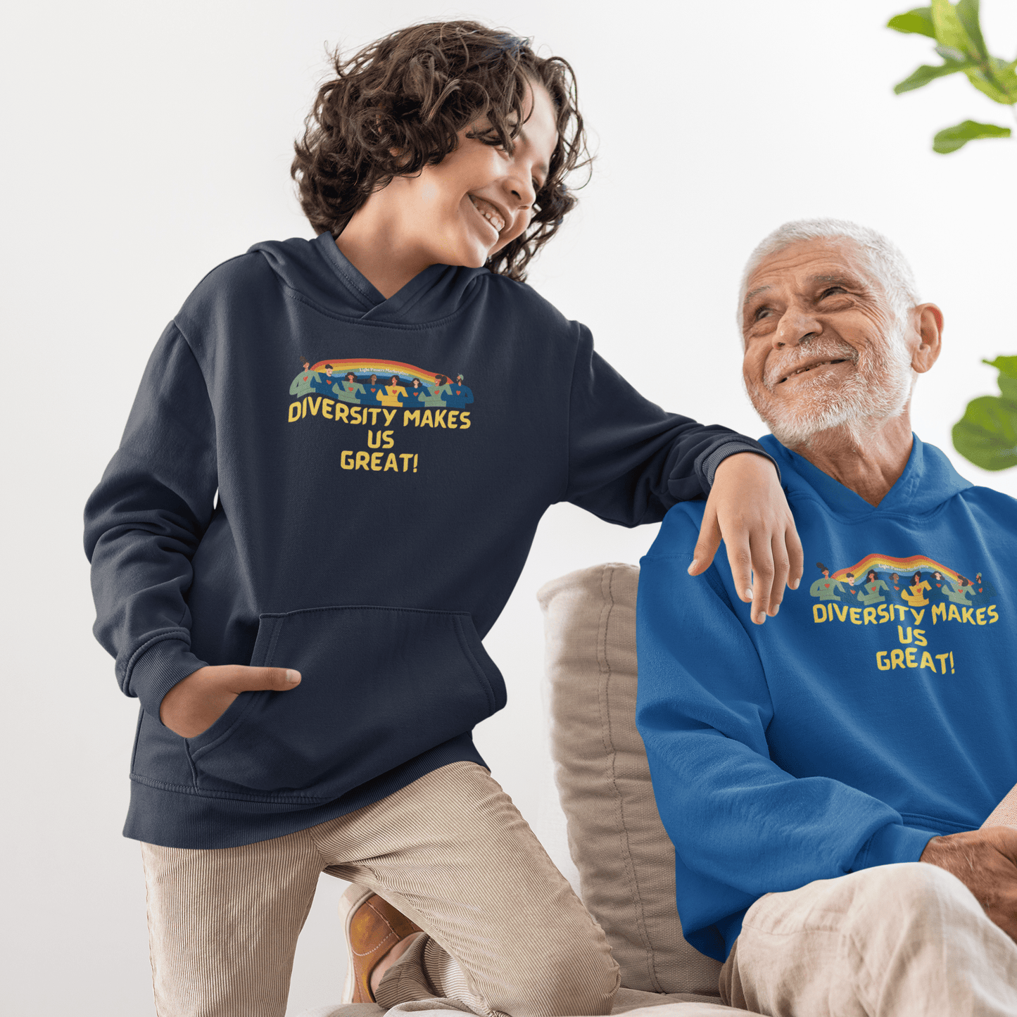 Youth Diversity Makes Us Great Hoodies Age Diversity Grandfather and Grand son grinning