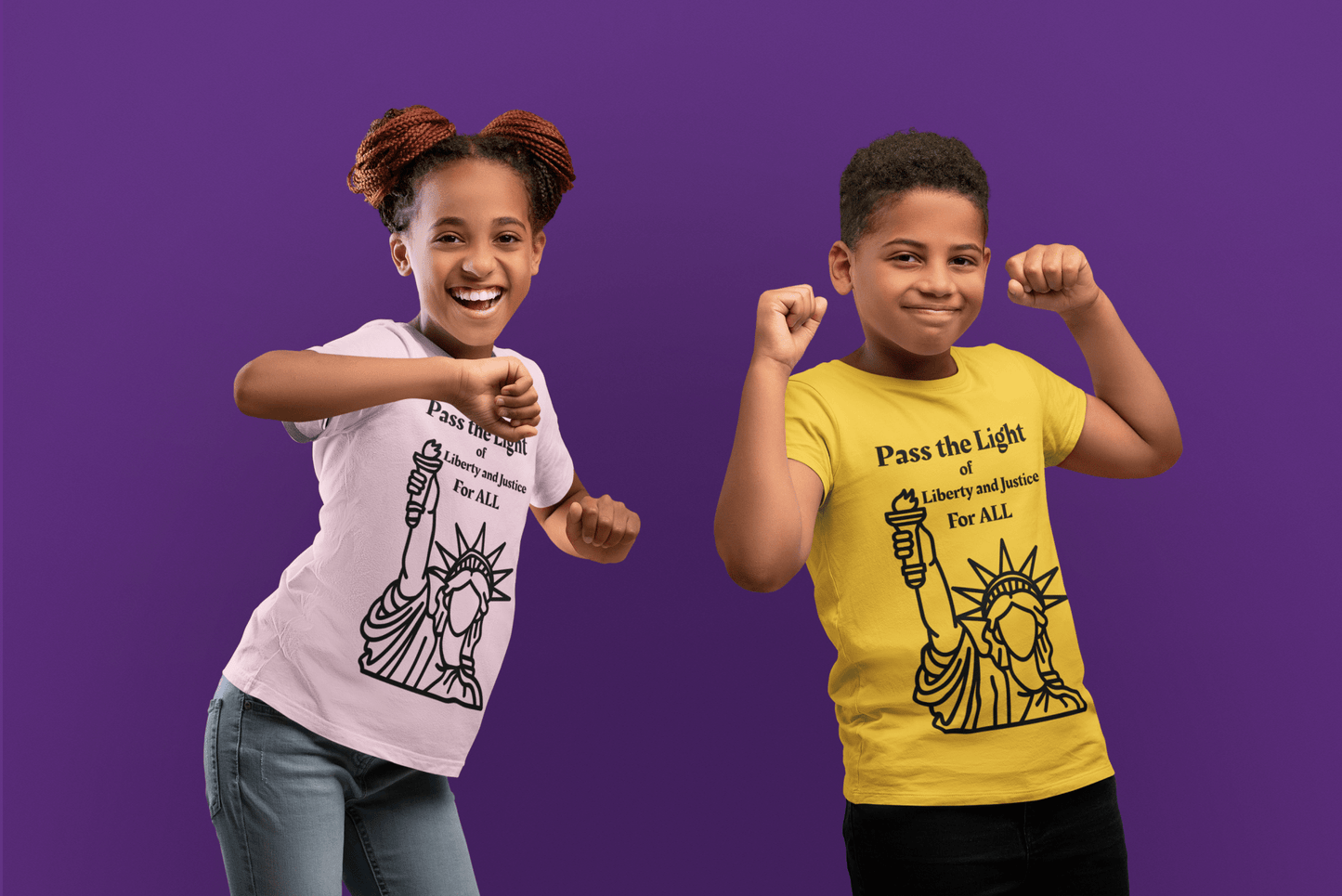 The Light- Pass the Light of Liberty and Justice for All Youth T-shirt, showcasing inspirational design on a soft, durable fabric, perfect for empowering young minds.
