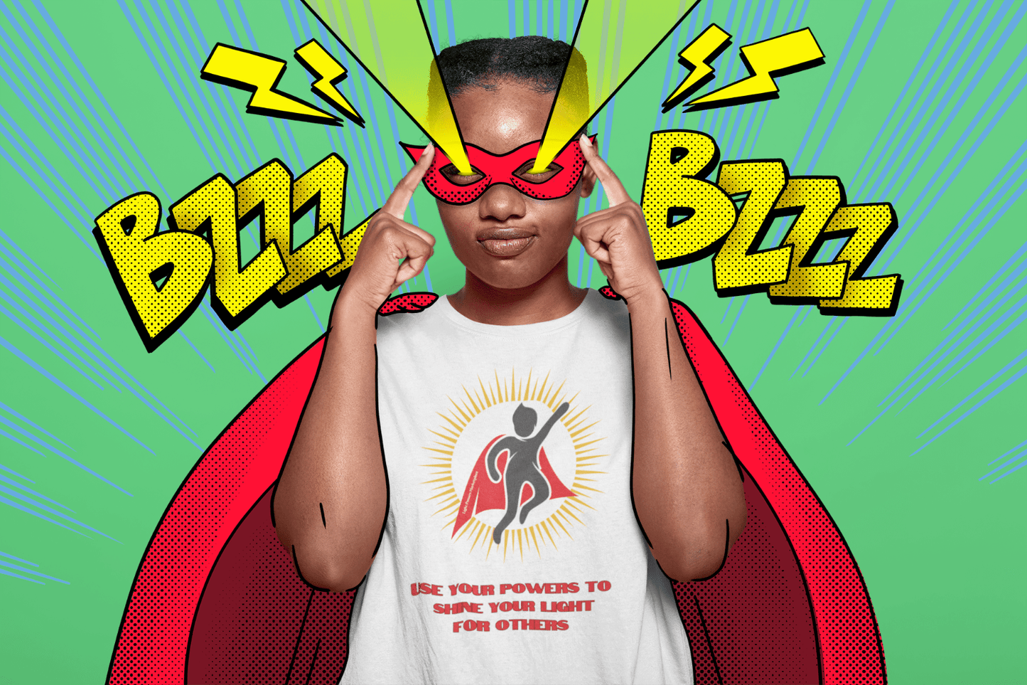 Kids Tee with Use Your Powers of the Light superhero design, promoting kindness and love. Ideal for young superheroes, featuring durable cotton blend, perfect for everyday adventures.