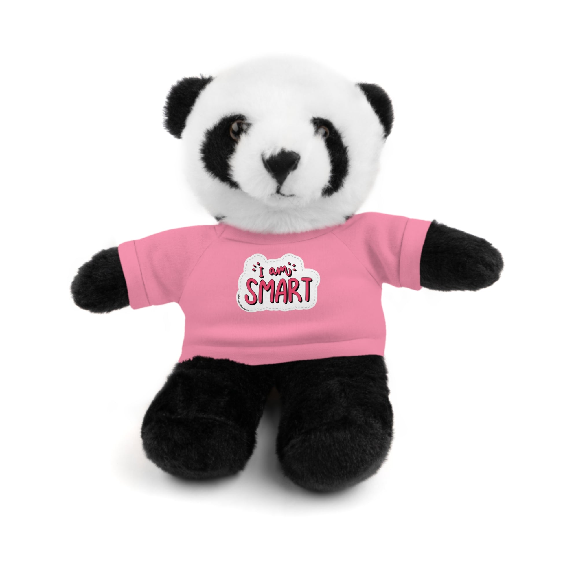 Stuffed panda bear wearing a pink 'I am Smart' T-shirt, part of Cool Stuff Stuffies collection, ideal for educational play and gifting.