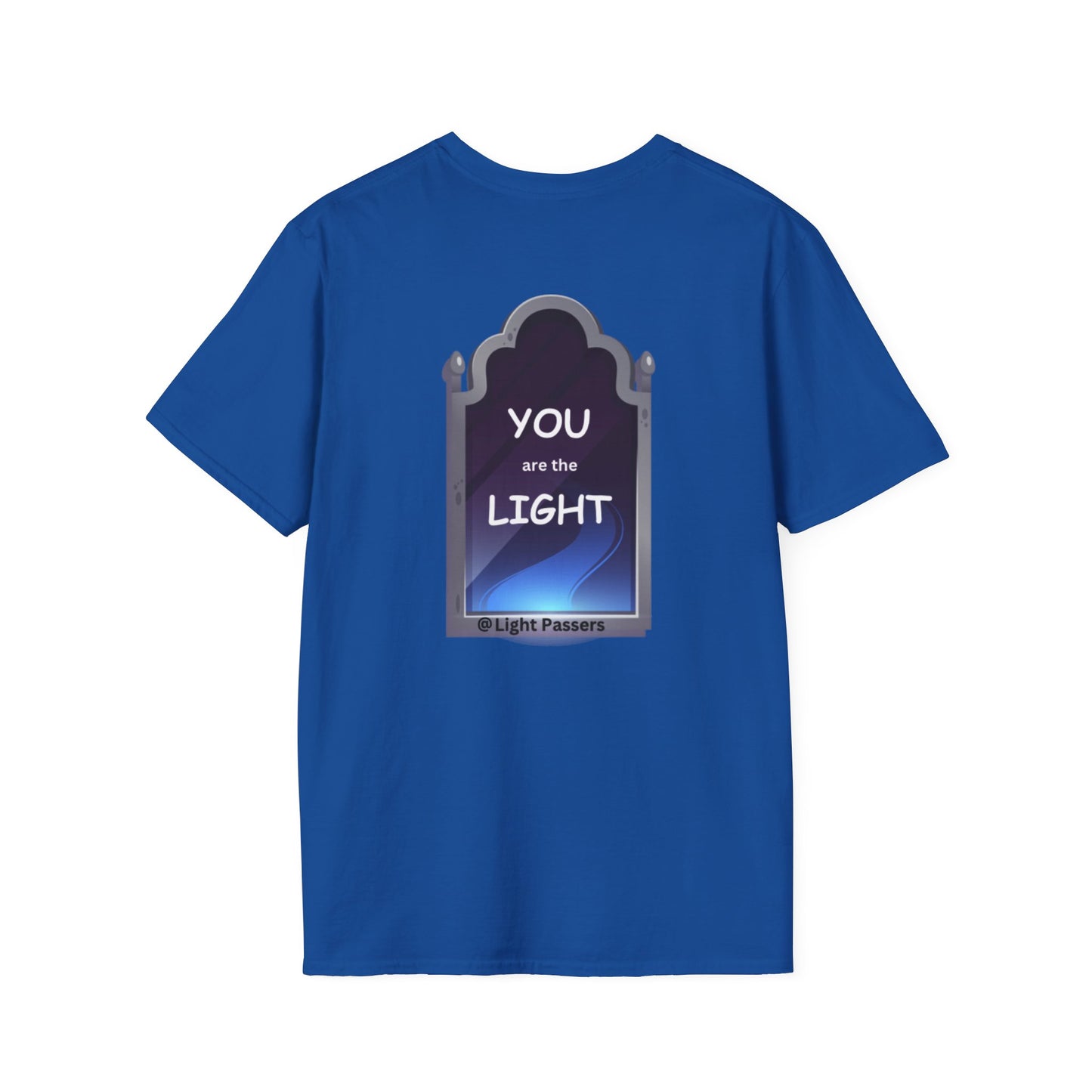 Unisex heavy cotton tee with You are the Light Mirror BACK LP Logo FRONT design. Smooth surface for vivid printing, no side seams, tape on shoulders for durability. Classic fit, 100% cotton.