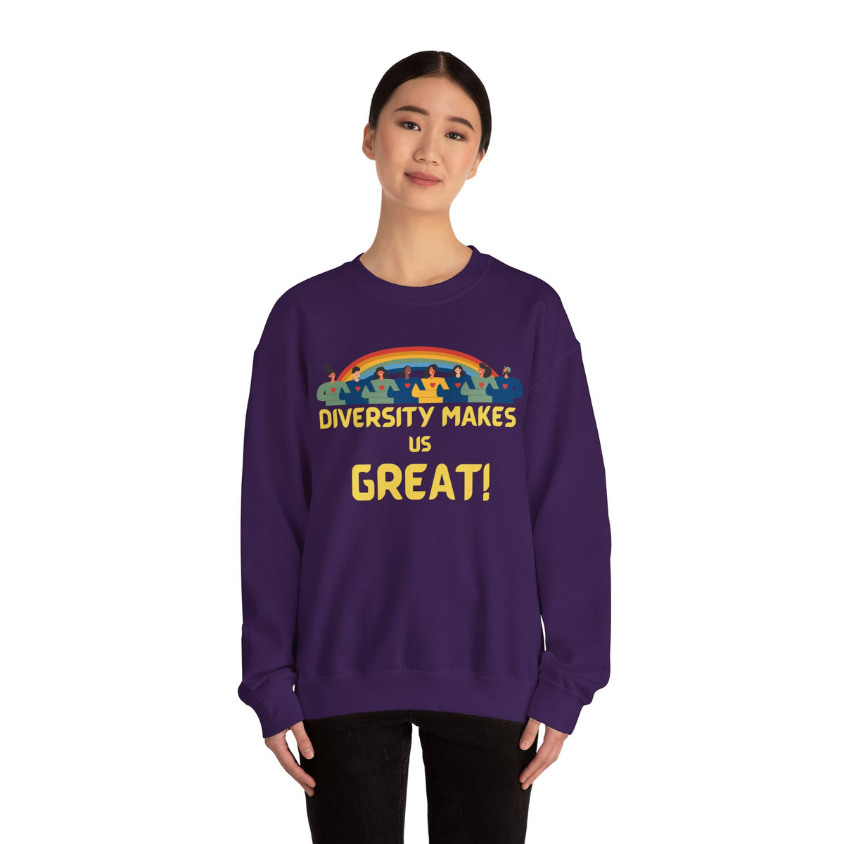 Diversity Makes Us Great Adult Unisex Crew Neck Sweatshirt — Inclusive Rainbow Crewneck Yellow or Black Letters