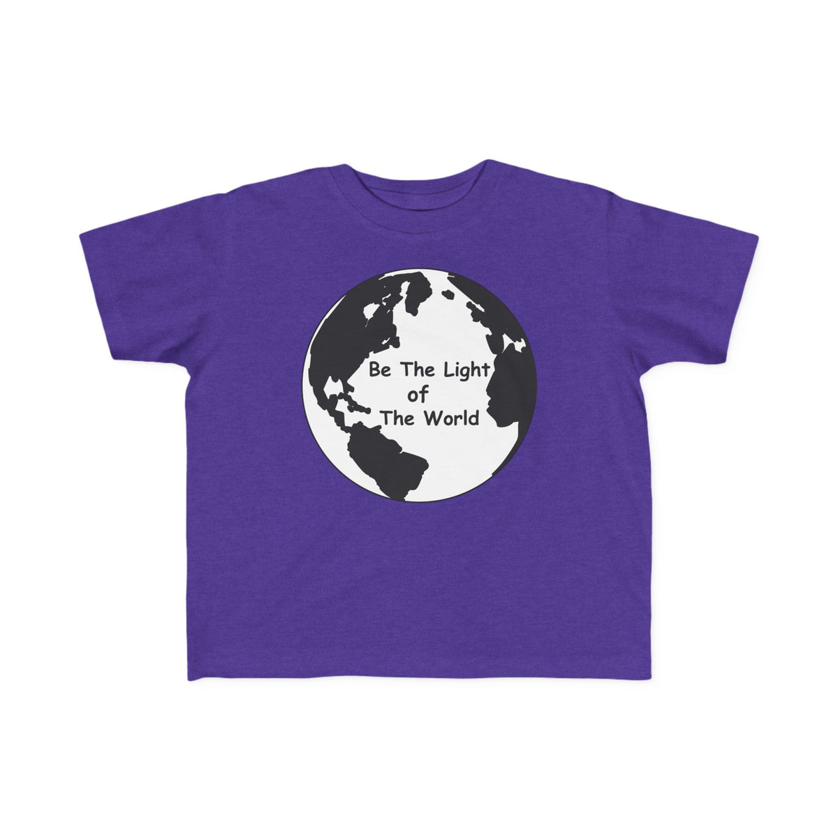 Purple toddler T-shirt with crew neck and globe 'Be The Light Of The World' print