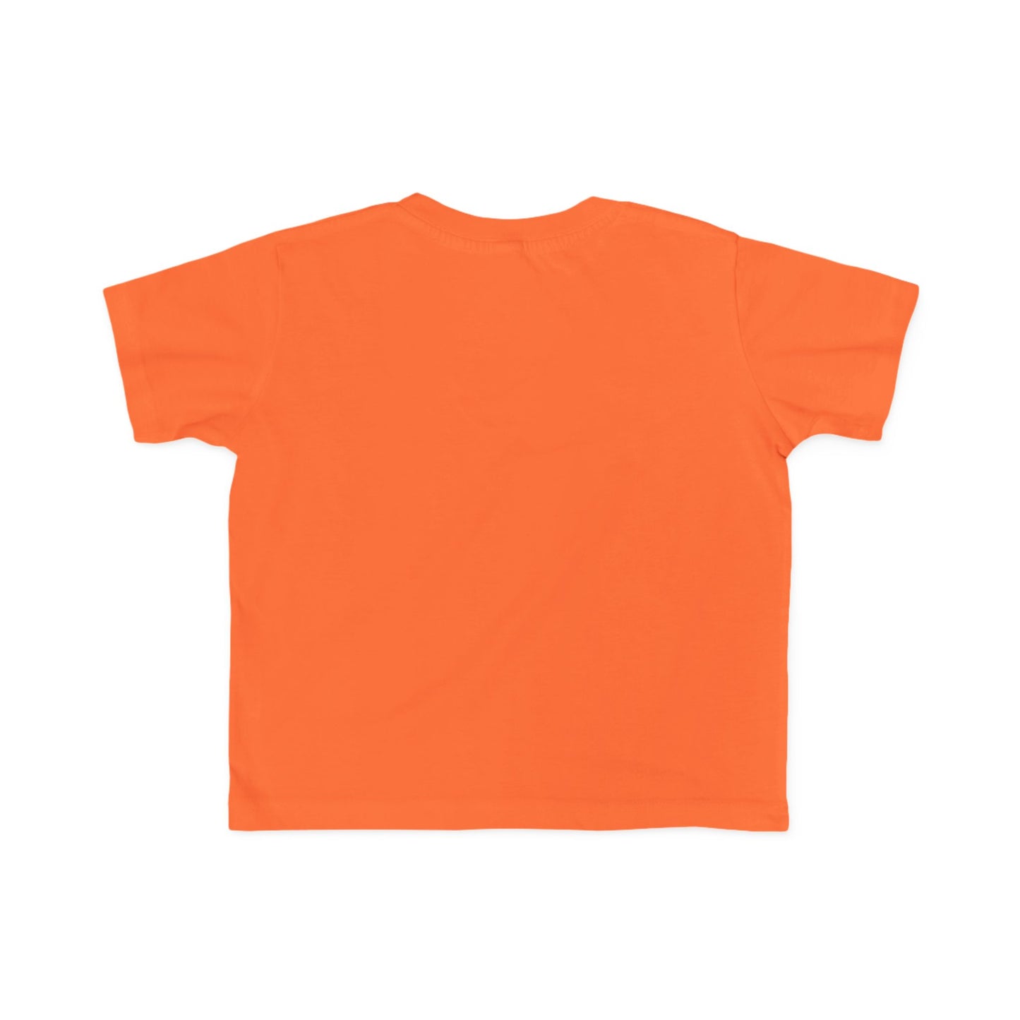Peace Astronaut Toddler T-shirt, bright orange, short-sleeve, soft 100% cotton, perfect for sensitive skin, laid flat on a white background, emphasizing comfort and durability.