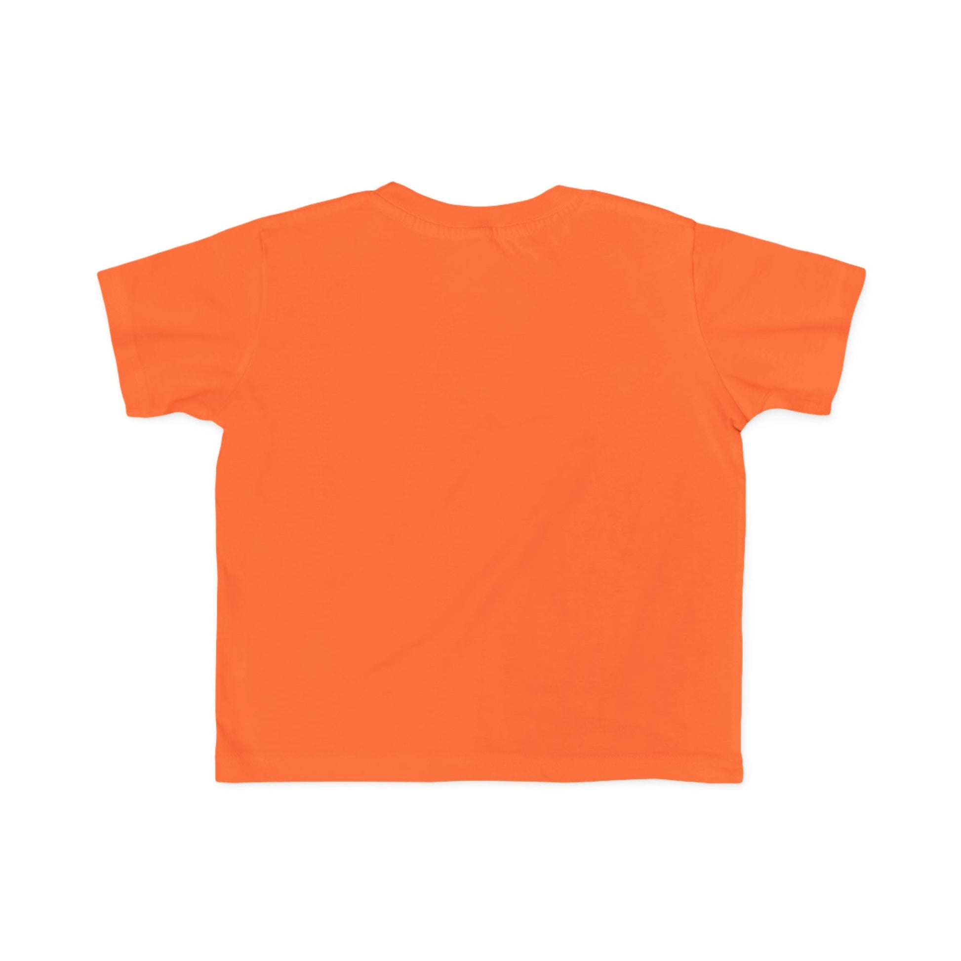Peace Astronaut Toddler T-shirt, bright orange, short-sleeve, soft 100% cotton, perfect for sensitive skin, laid flat on a white background, emphasizing comfort and durability.