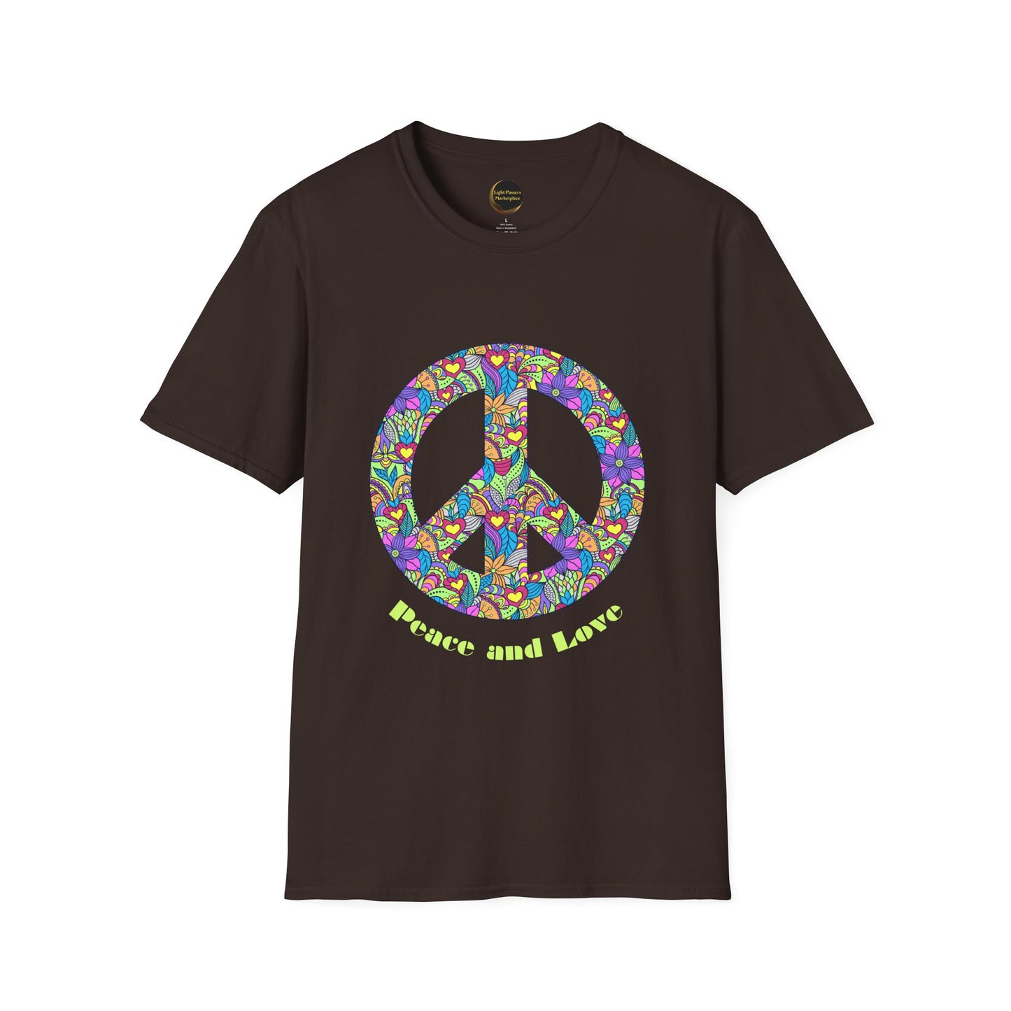 Peace Sign T-Shirt Adult Unisex— Colorful Floral 'Peace and Love' Graphic Tee