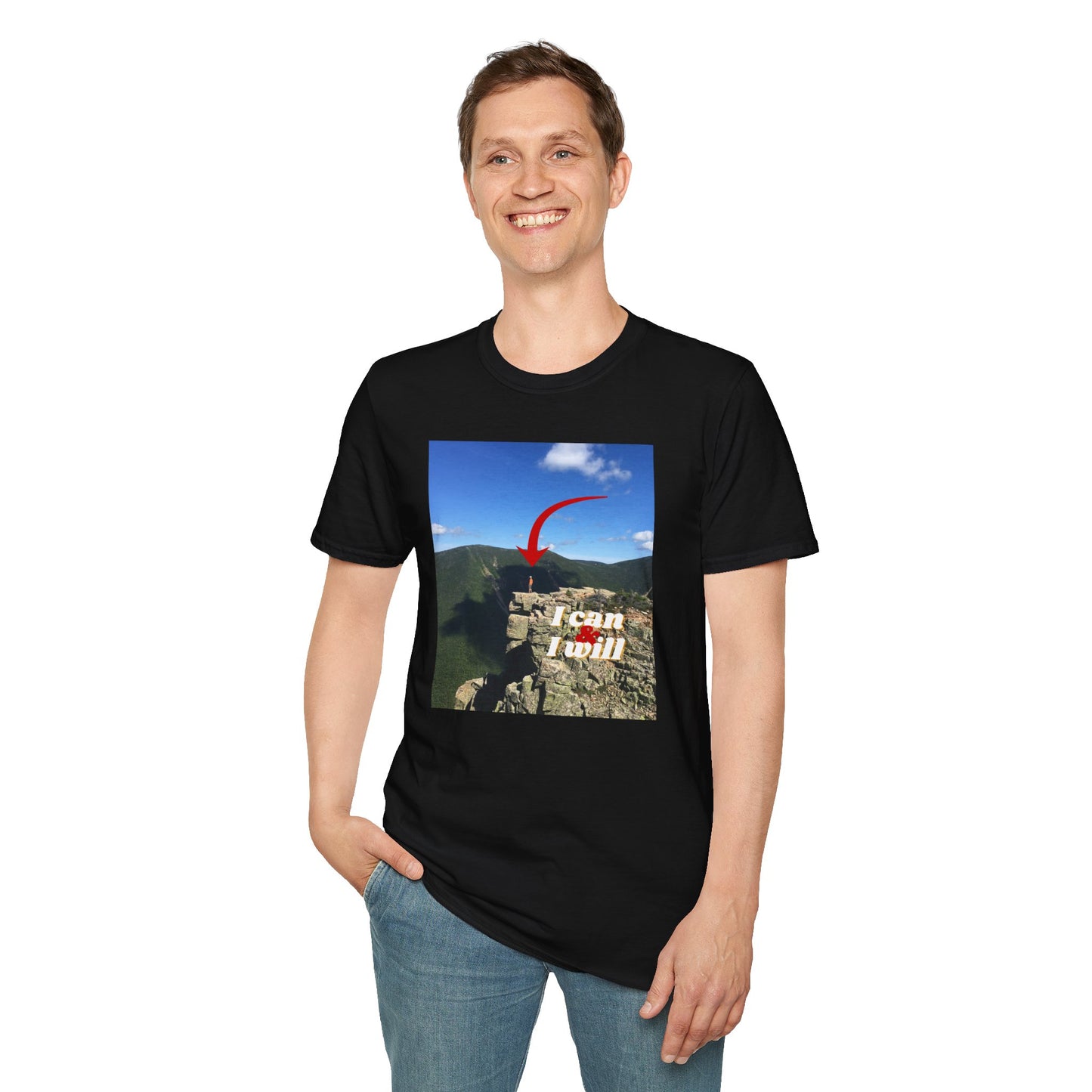 I Can, I Will Adult Unisex T-Shirt — Motivational Arrow Mountain Photo Tee