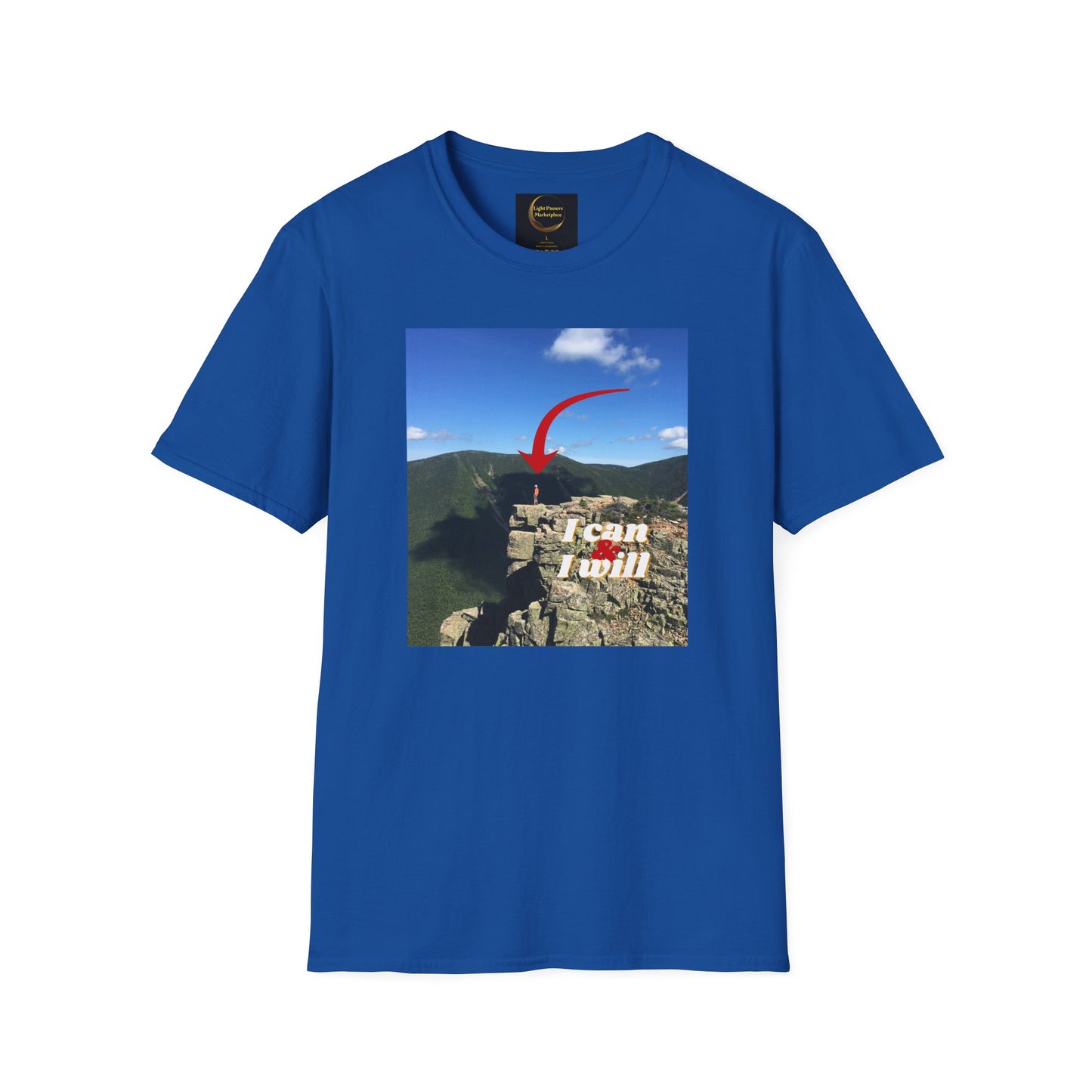 I Can, I Will Adult Unisex T-Shirt — Motivational Arrow Mountain Photo Tee