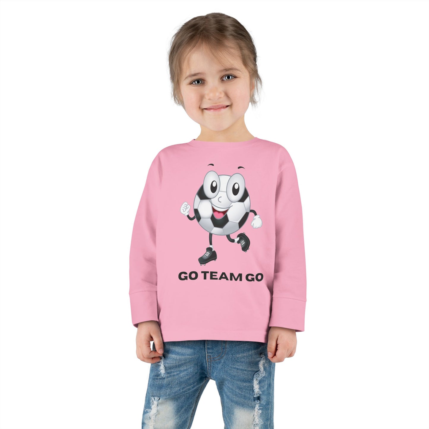 Toddler Long Sleeve Tee — 'Go Team Go' Cute Soccer Ball Kids Shirt