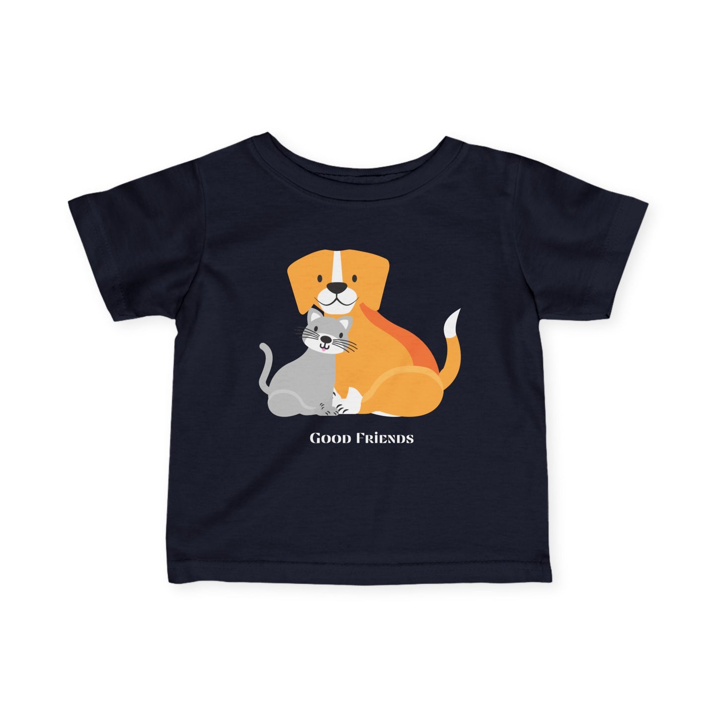 Infant Tee — Cute Dog & Cat "Good Friends" Baby Shirt