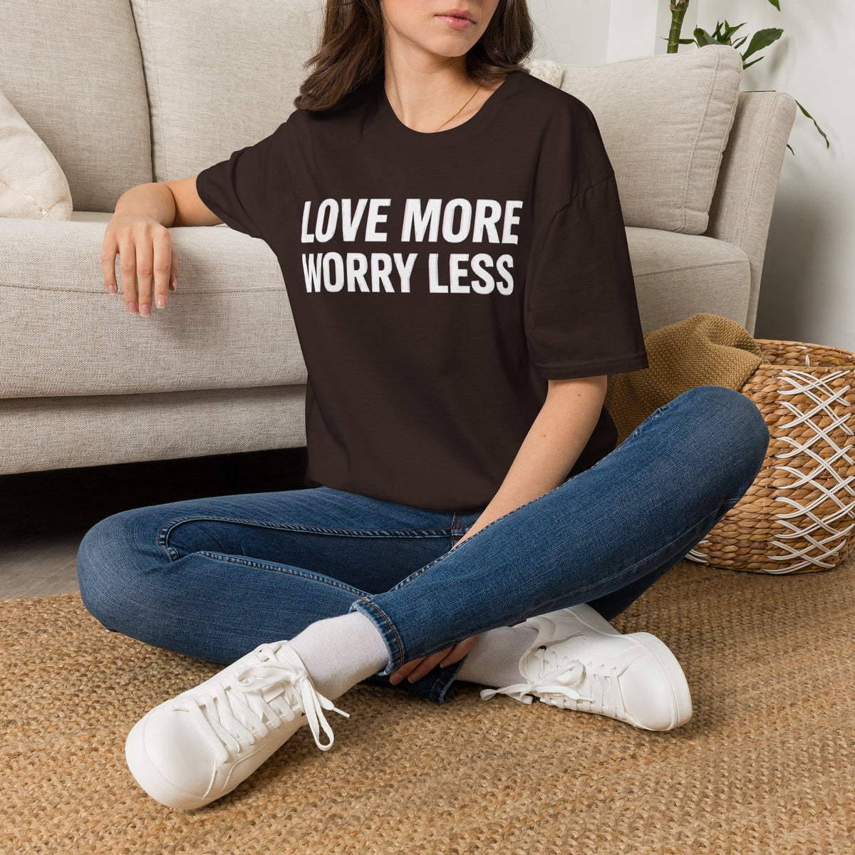 Love More Worry Less Adult Unisex T-Shirt — Positive Message Tee for Everyday Comfort