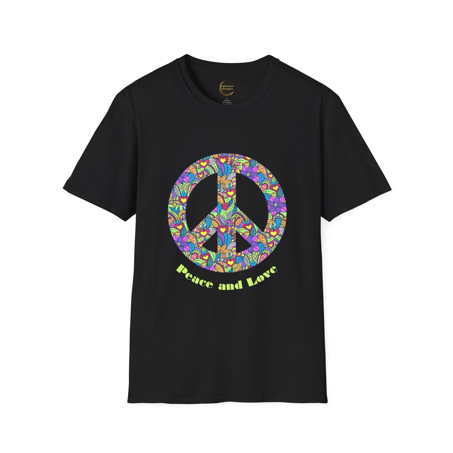 Peace Sign T-Shirt Adult Unisex— Colorful Floral 'Peace and Love' Graphic Tee