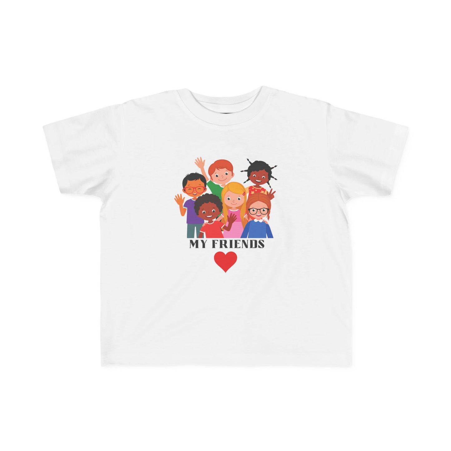 Love and Peace Toddler Tee — "My Friends" Diverse Kids Graphic with Heart