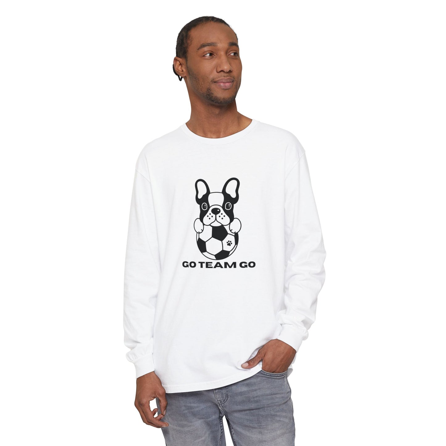 Teams Soccer Dog Adult Unisex Garment-dyed Long Sleeve T-shirt