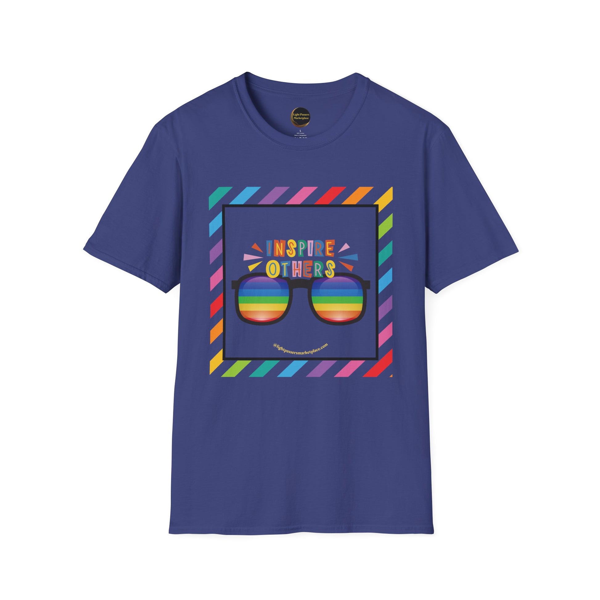 The Light Inspire Others Look T-Shirt, a unisex softstyle tee with a vibrant print, promoting positivity and individuality, ideal for casual and meaningful occasions.