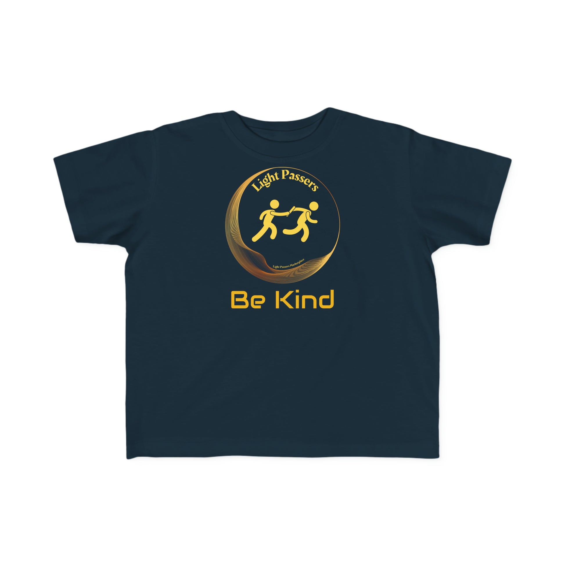 A toddler tee featuring the Light Passers Relay Be Kind design. Made of soft, durable cotton with a high-quality print. Classic fit, tear-away label, and true to size.
