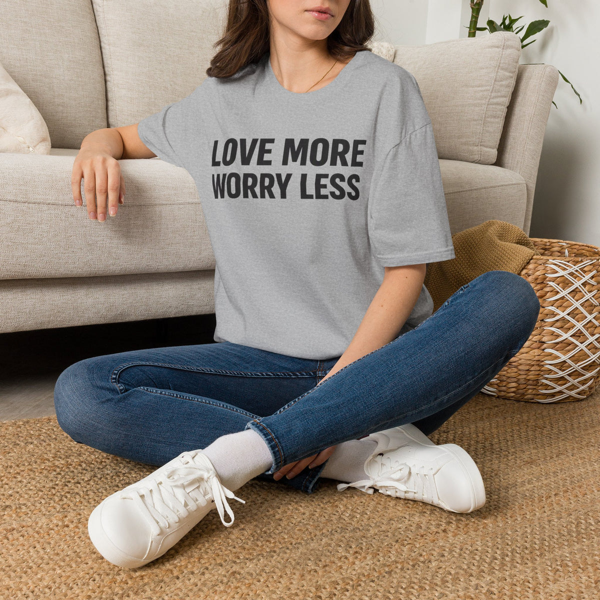 Love More Worry Less Adult Unisex T-Shirt — Positive Message Tee for Everyday Comfort